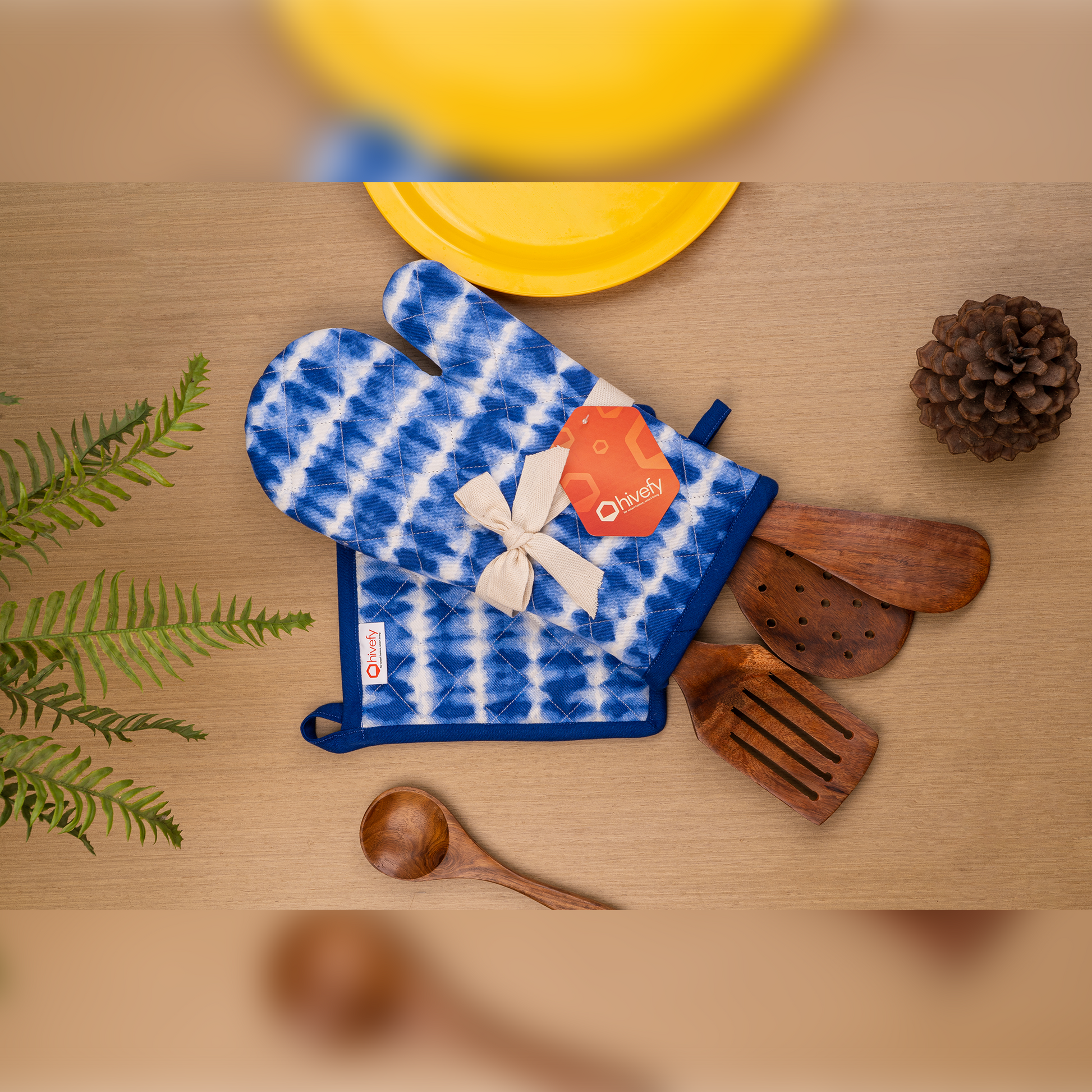 Iceberg Printed Mitten+Pot holder Combo-(Set/1+1)