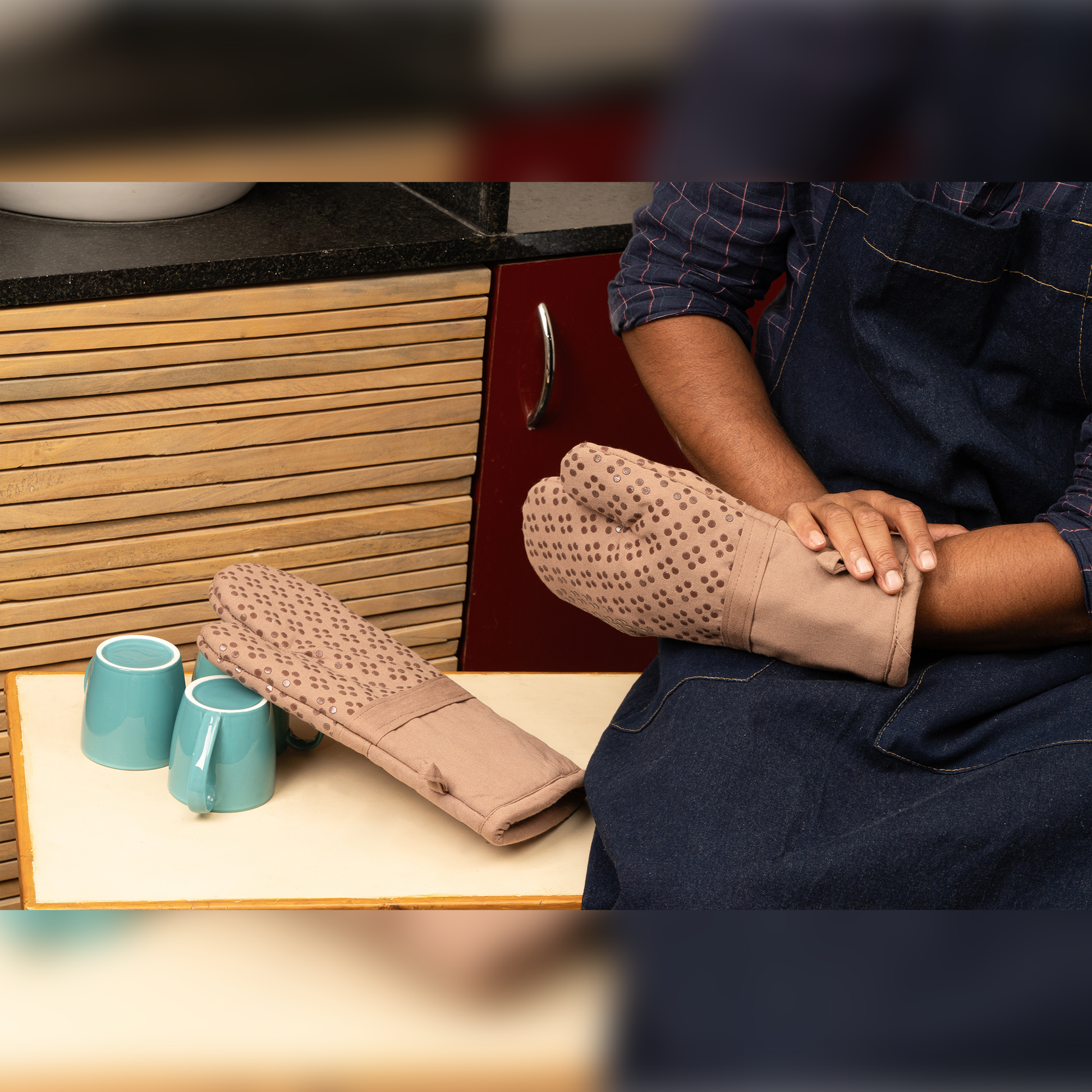 Terracota Silica Coated Anti Skid Gloves-(Set/2)