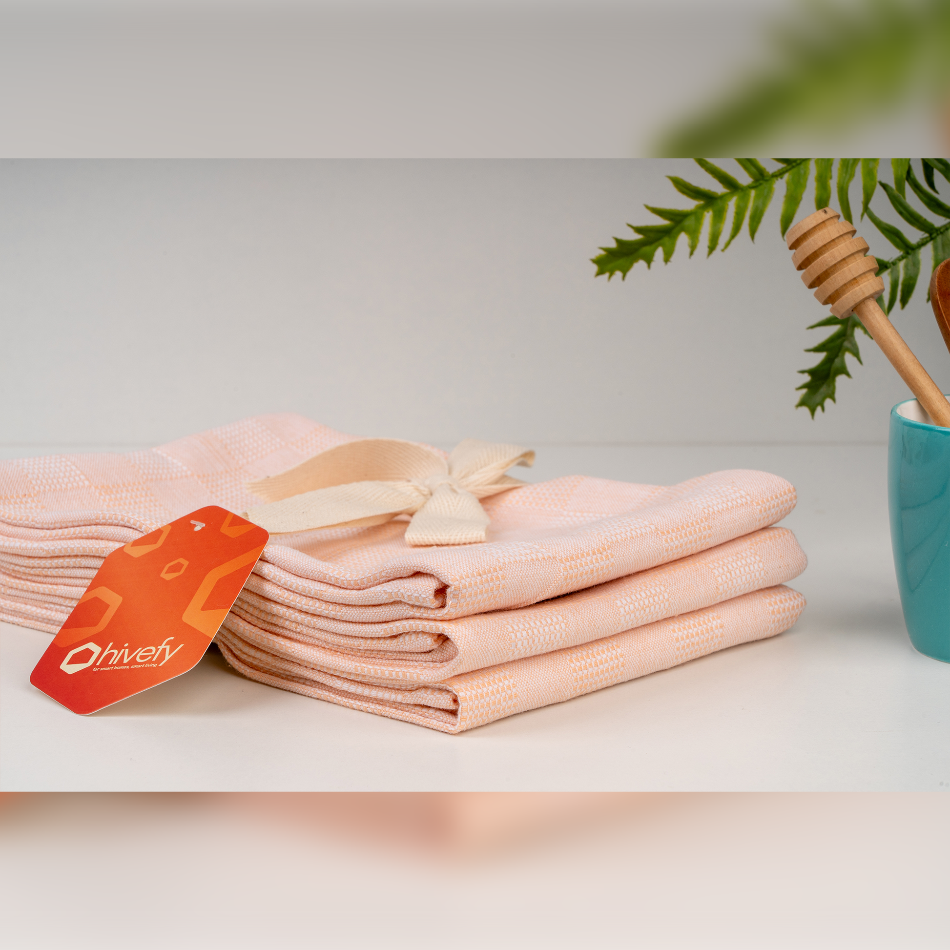 Peach Dobby Kitchen Towels-(set/3)