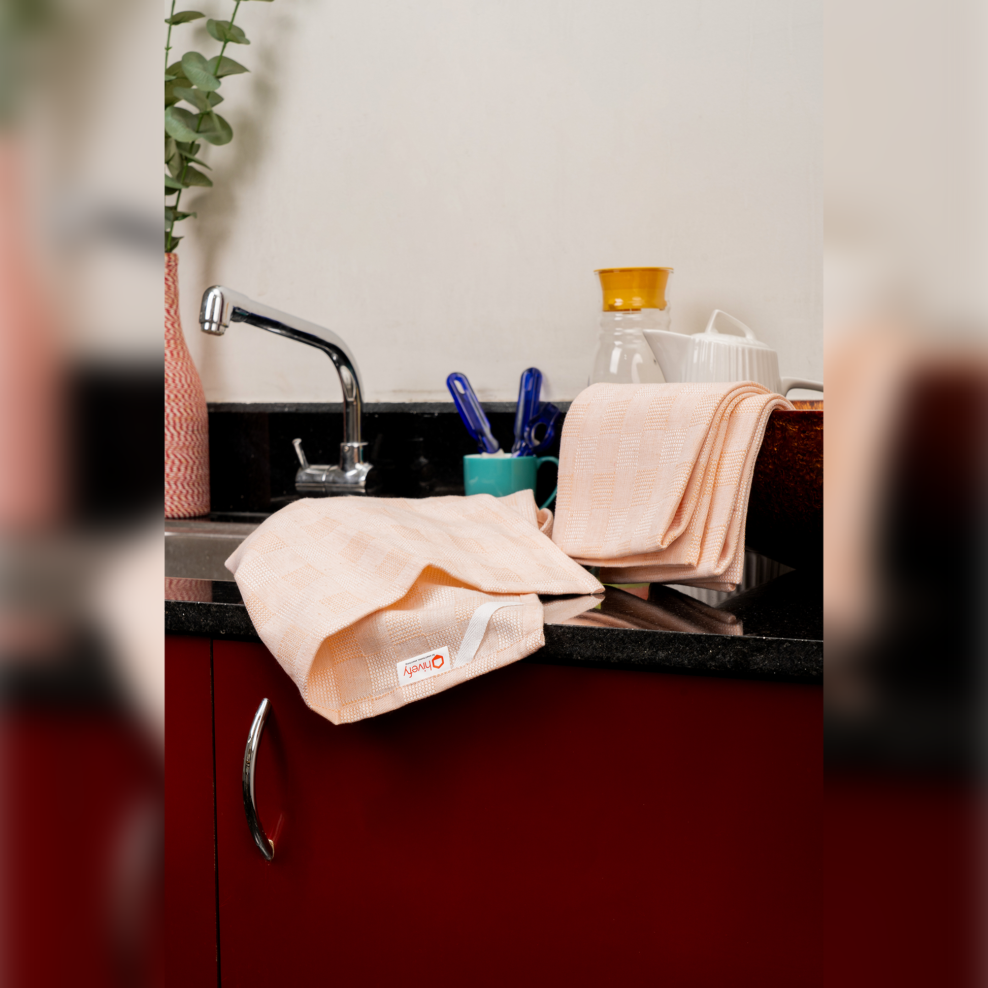 Peach Dobby Kitchen Towels-(set/3)