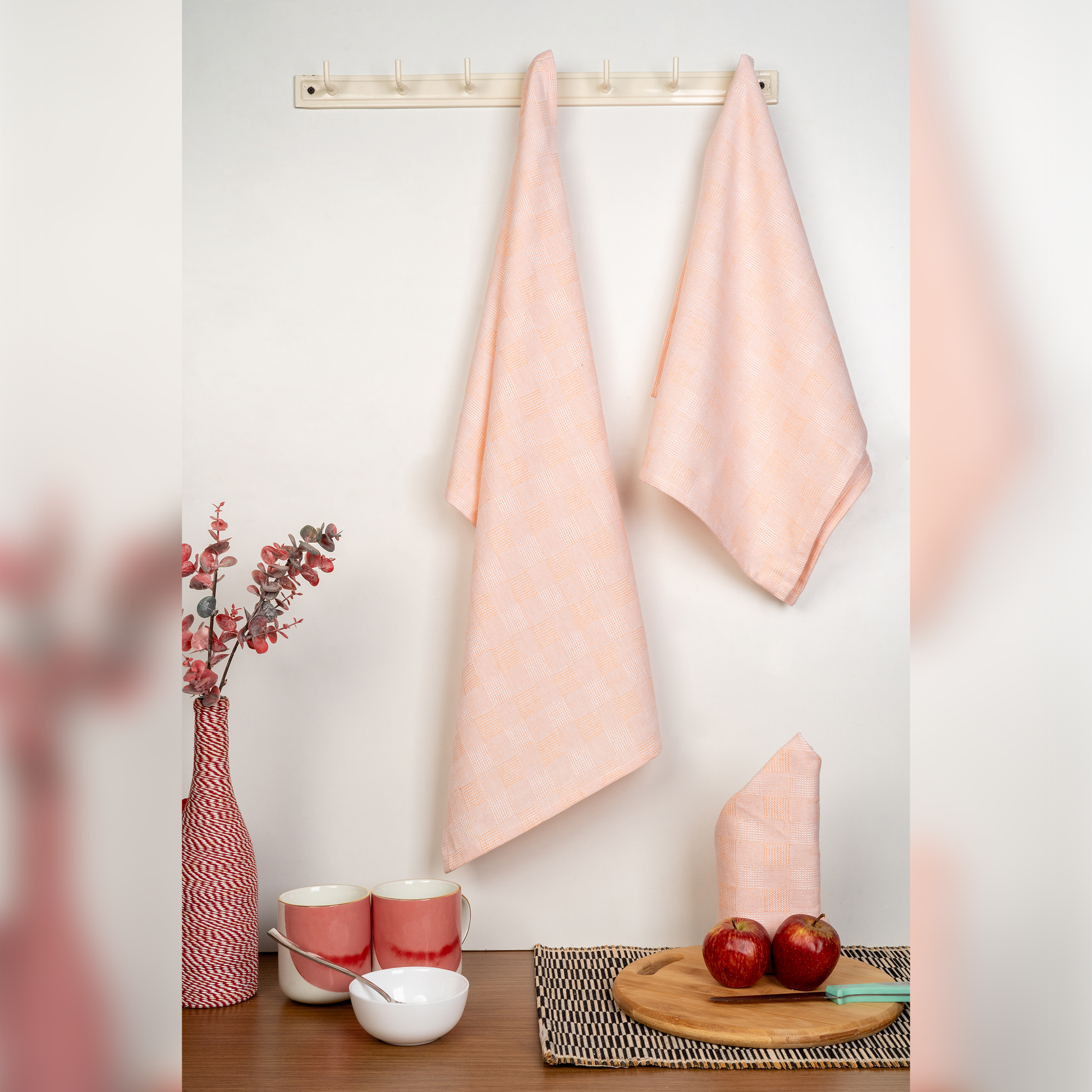 Peach Dobby Kitchen Towels-(set/3)