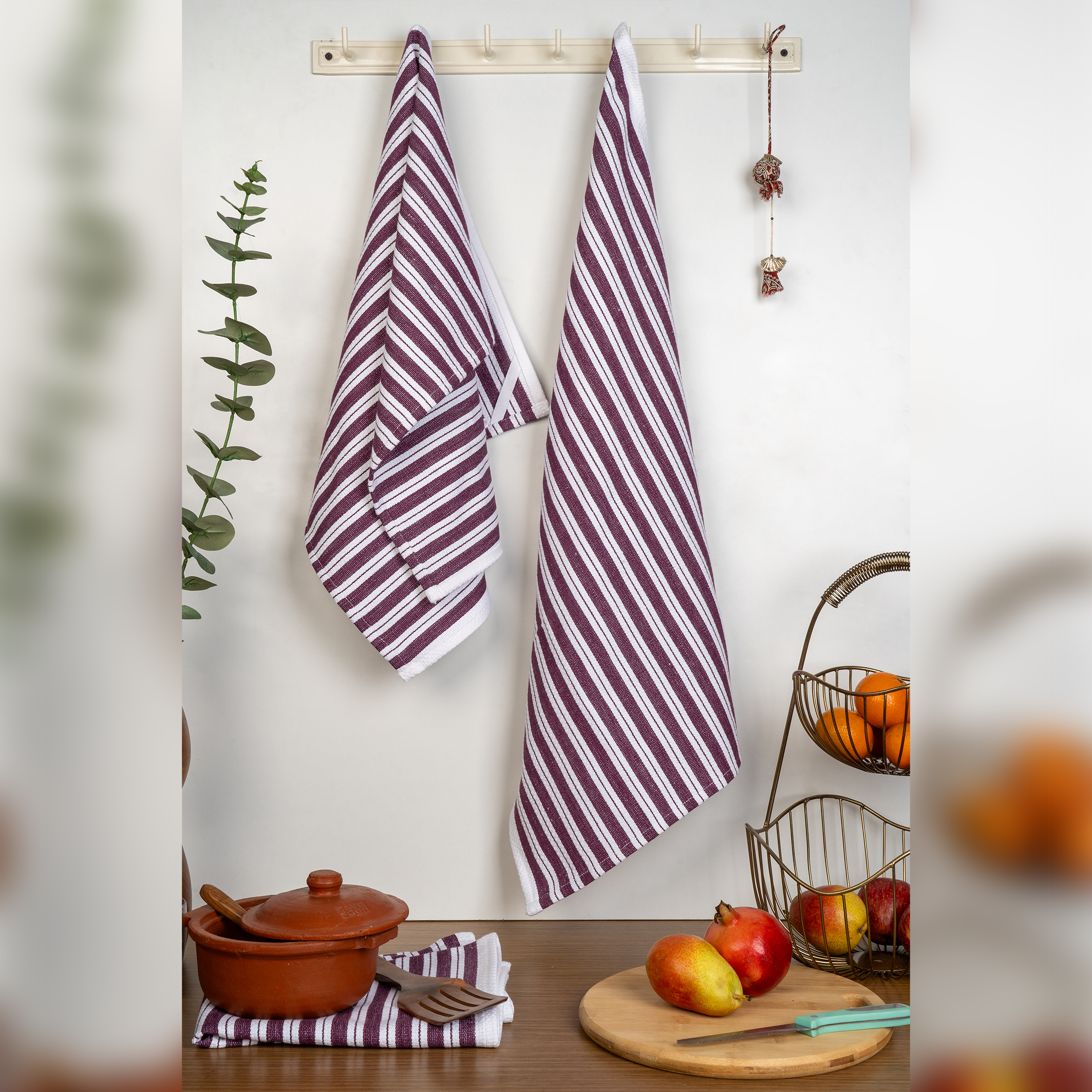 Dobby Stripe Hand Towel-lilac blossoms(set/3)