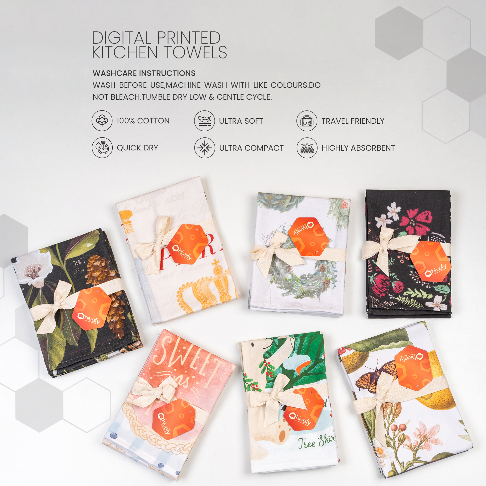 Pines And Cones Digital Printed Kitchen Towel-(Set/2)