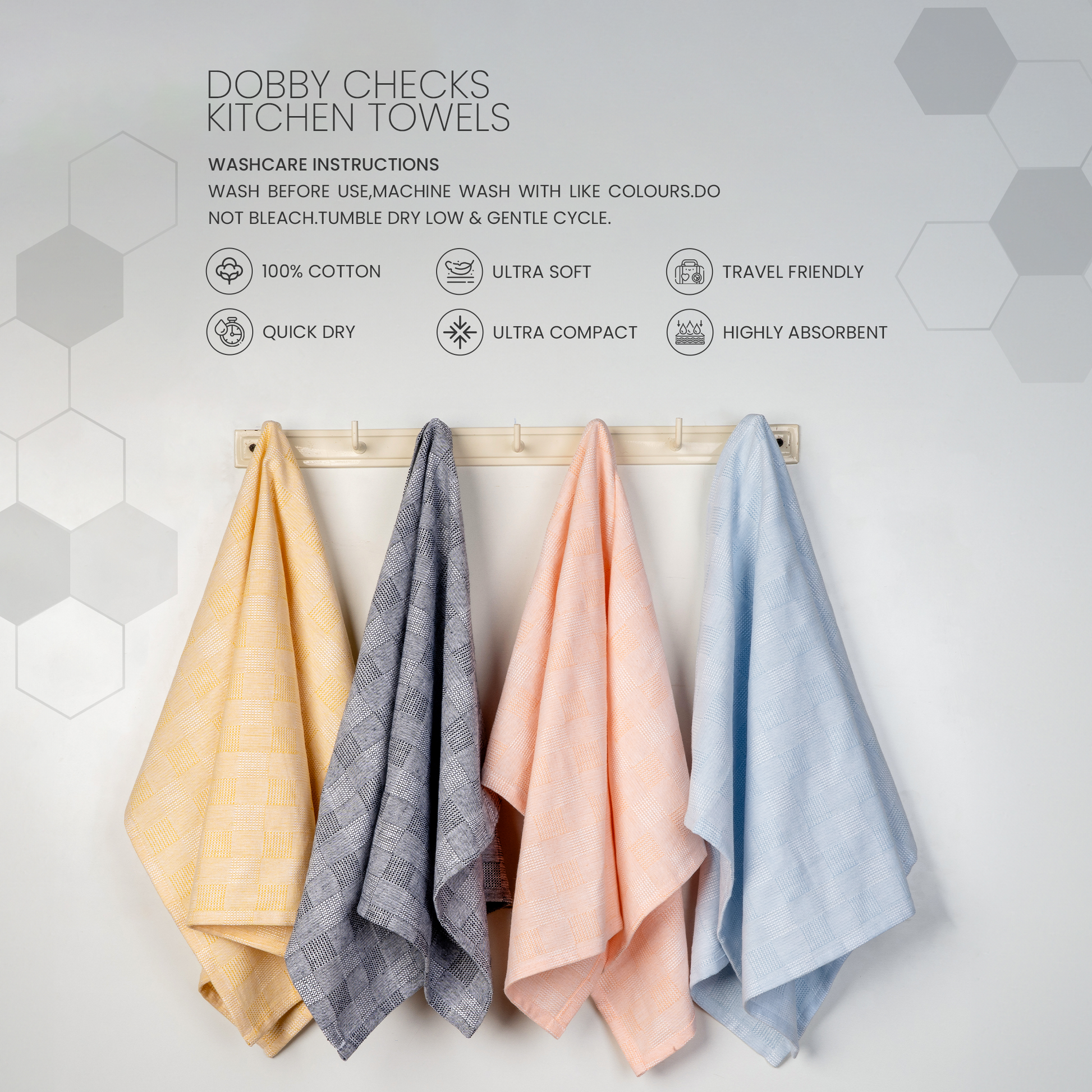 Peach Dobby Kitchen Towels-(set/3)