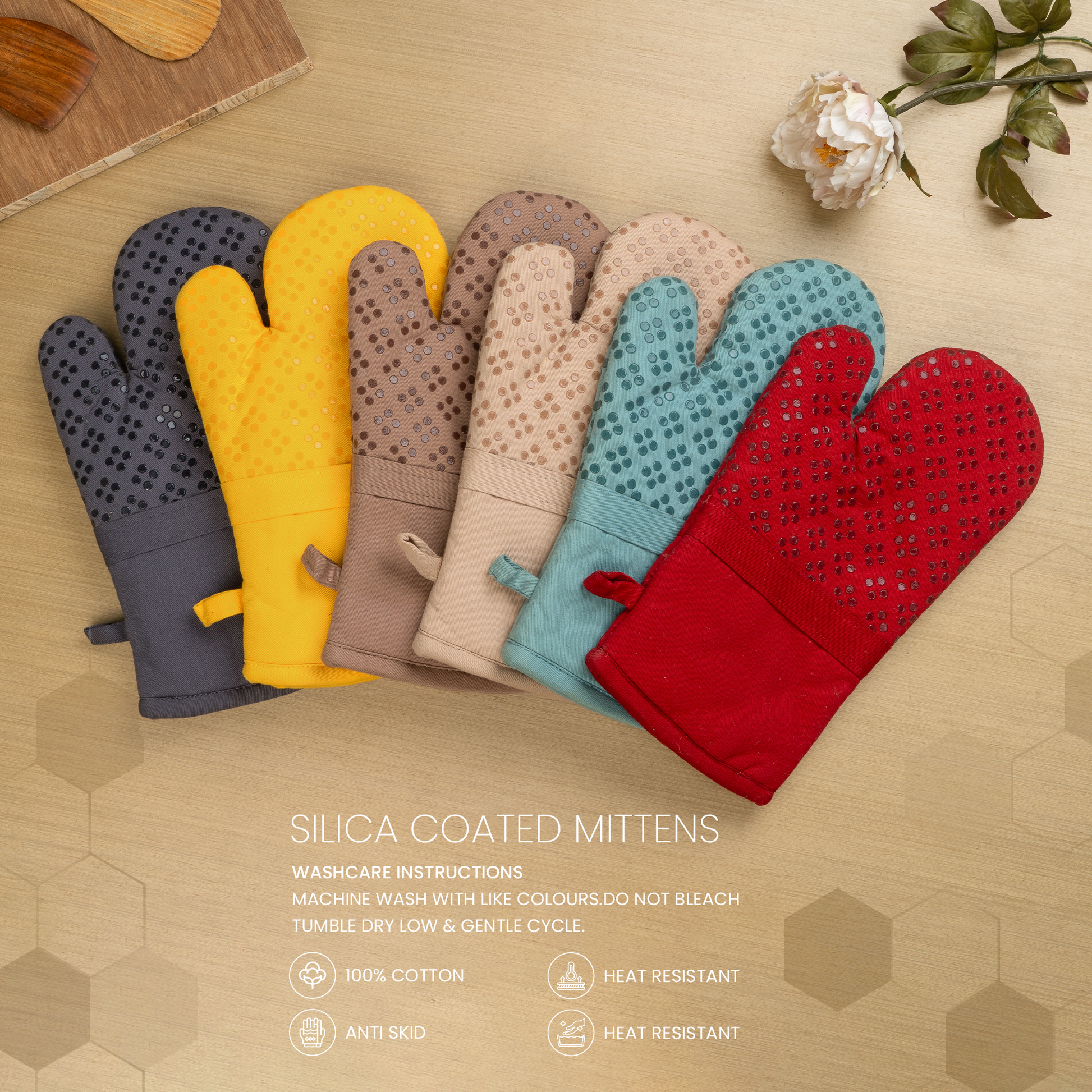 Terracota Silica Coated Anti Skid Gloves-(Set/2)