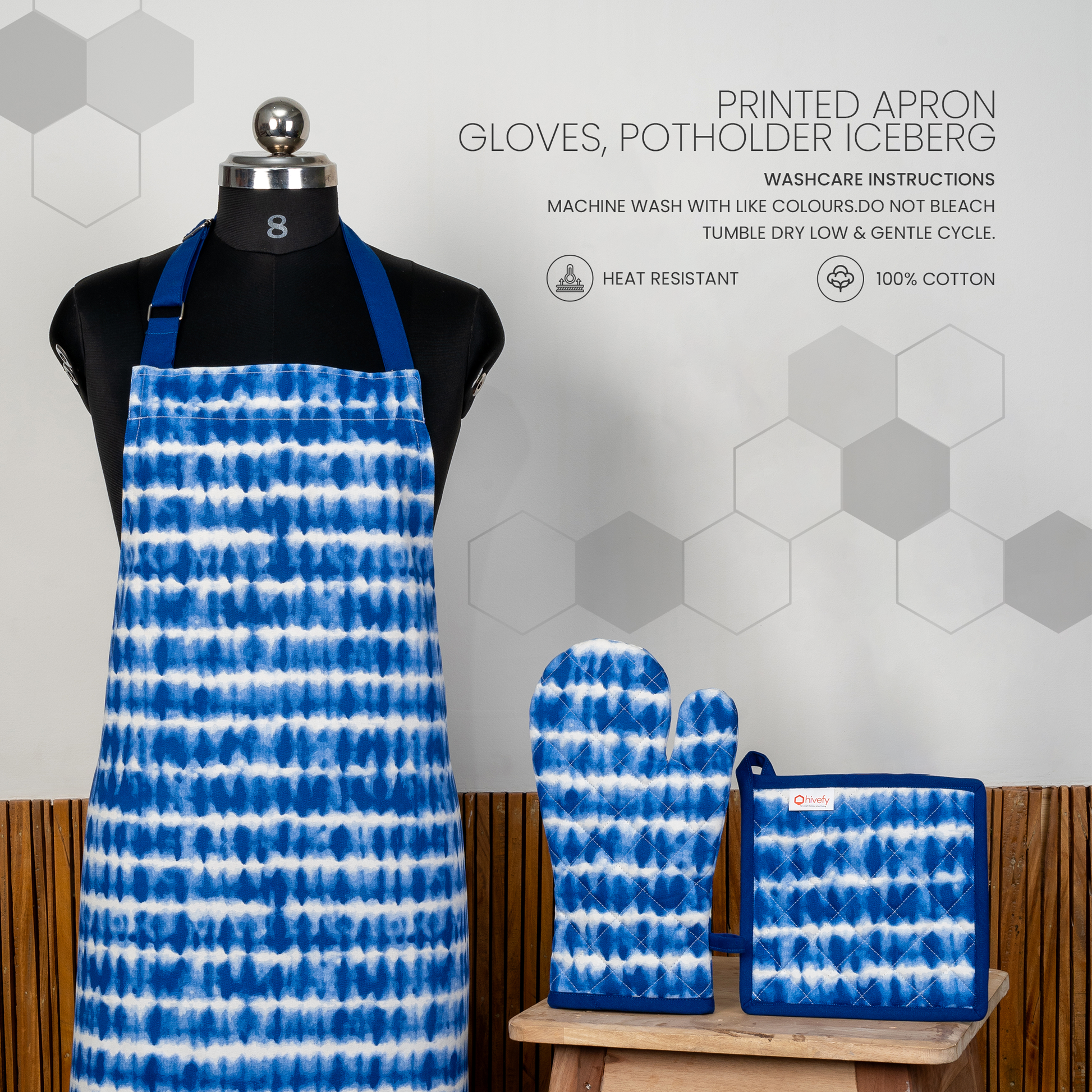 Iceberg Printed Apron+Pot holder+Glove Combo -(Set/1+1+1)