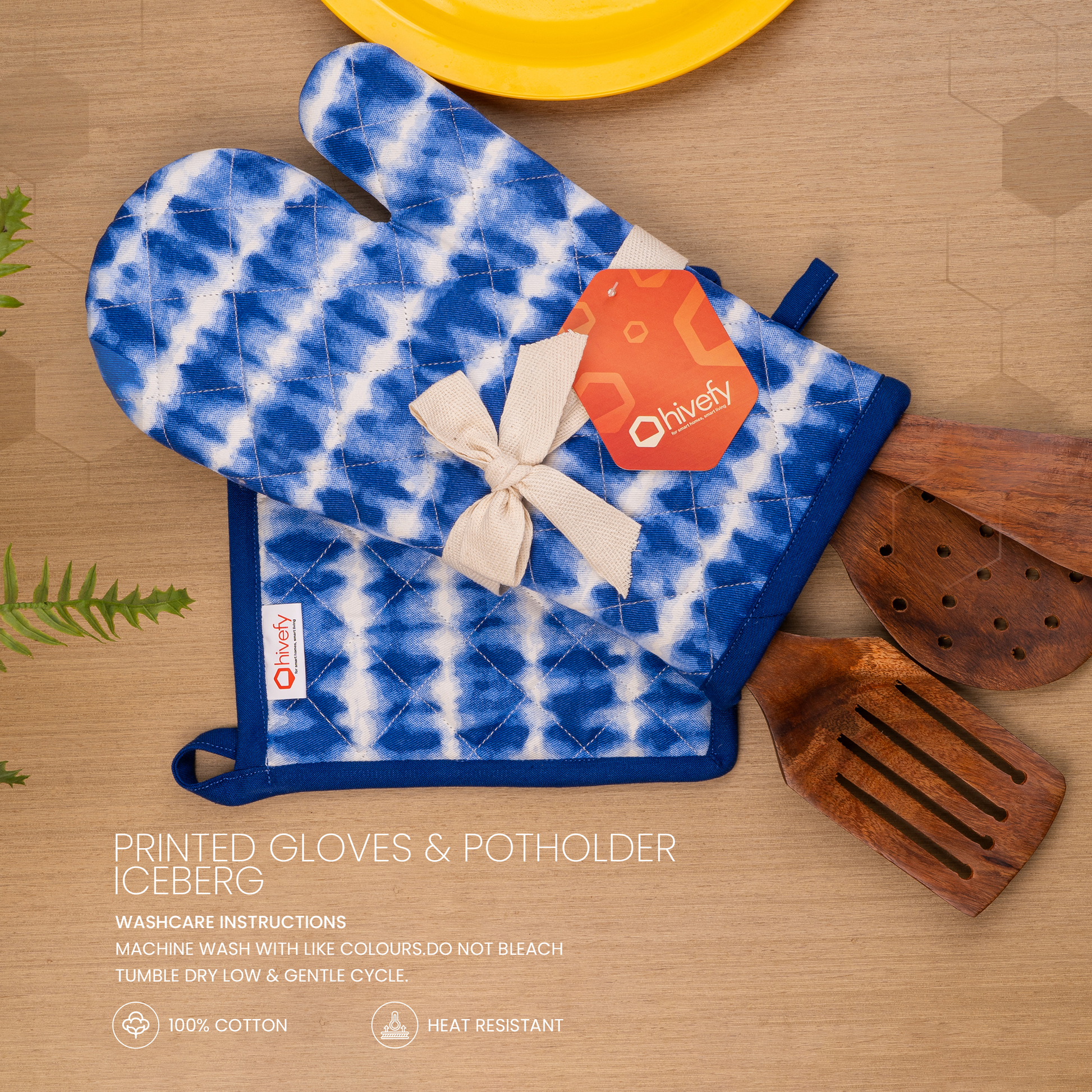 Iceberg Printed Mitten+Pot holder Combo-(Set/1+1)