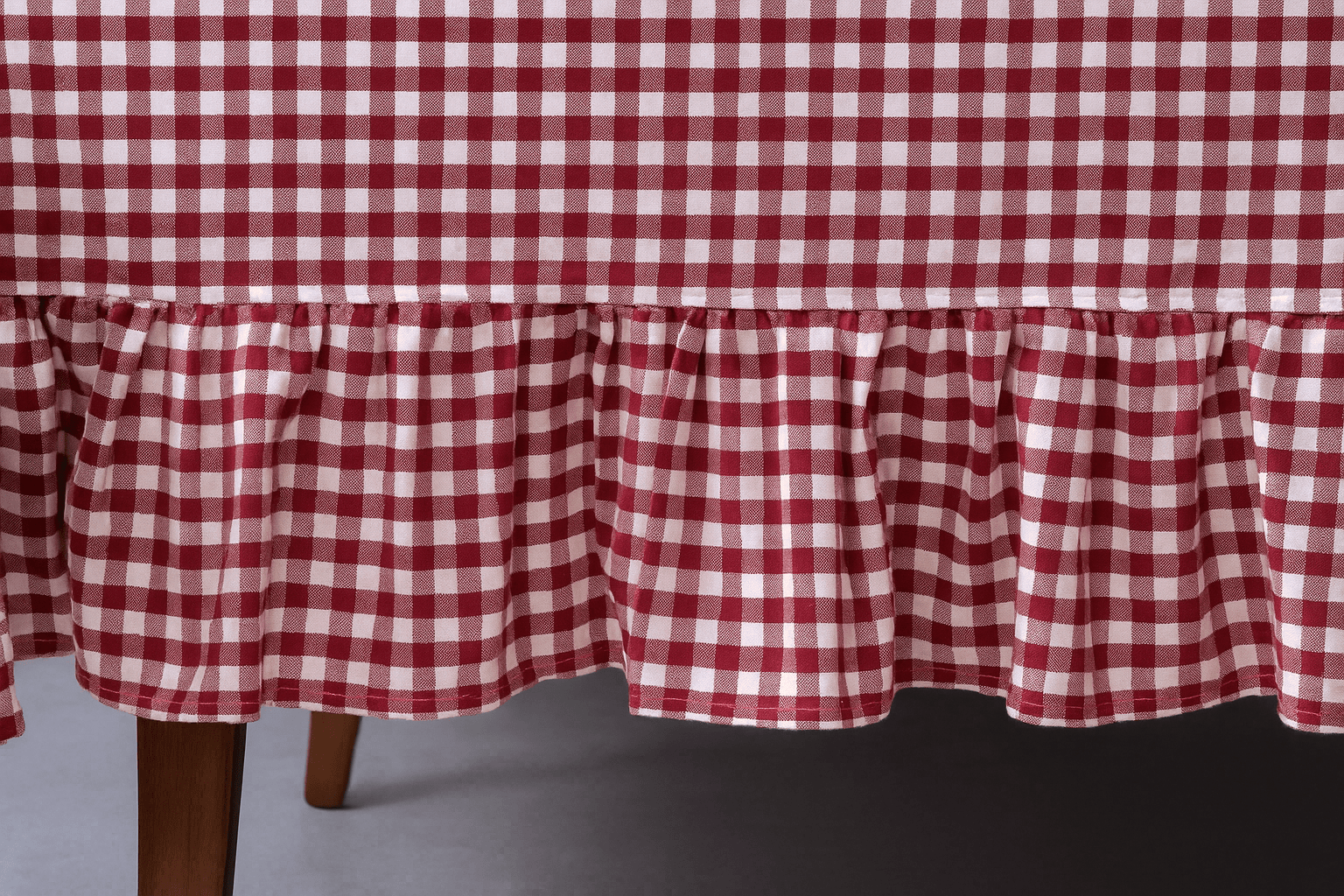 Cherry grid Premium Cotton Table Cloth With Frill