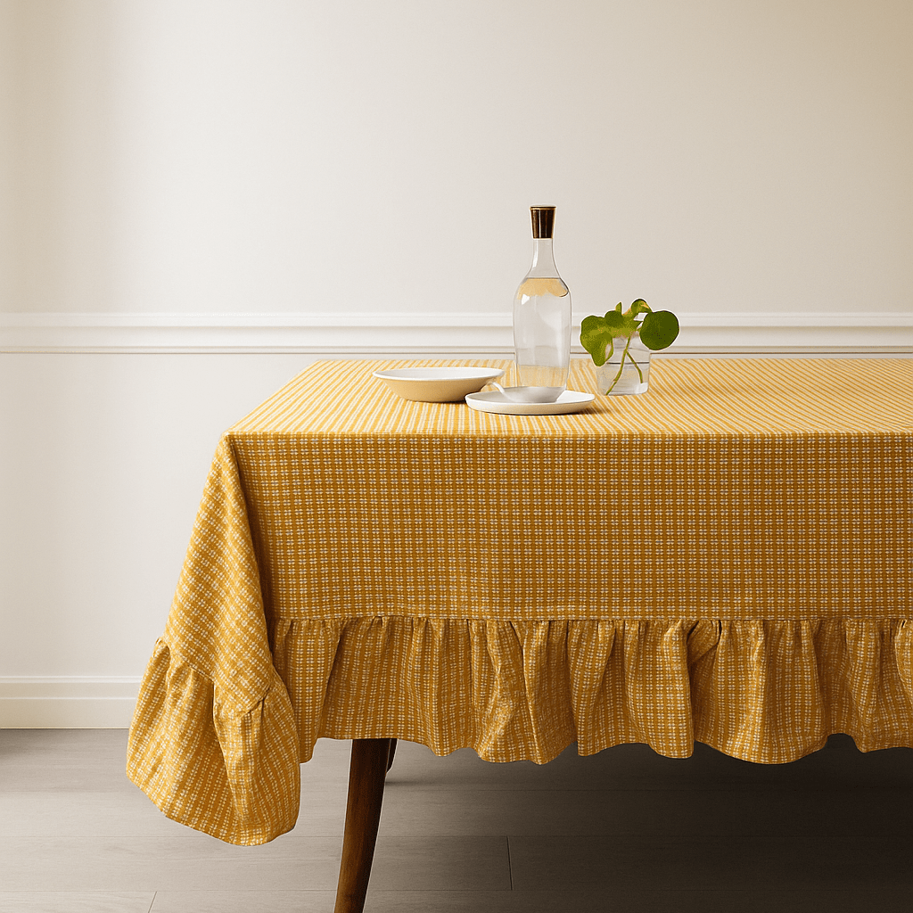 Golden Knot Premium Cotton Table Cloth With Frill