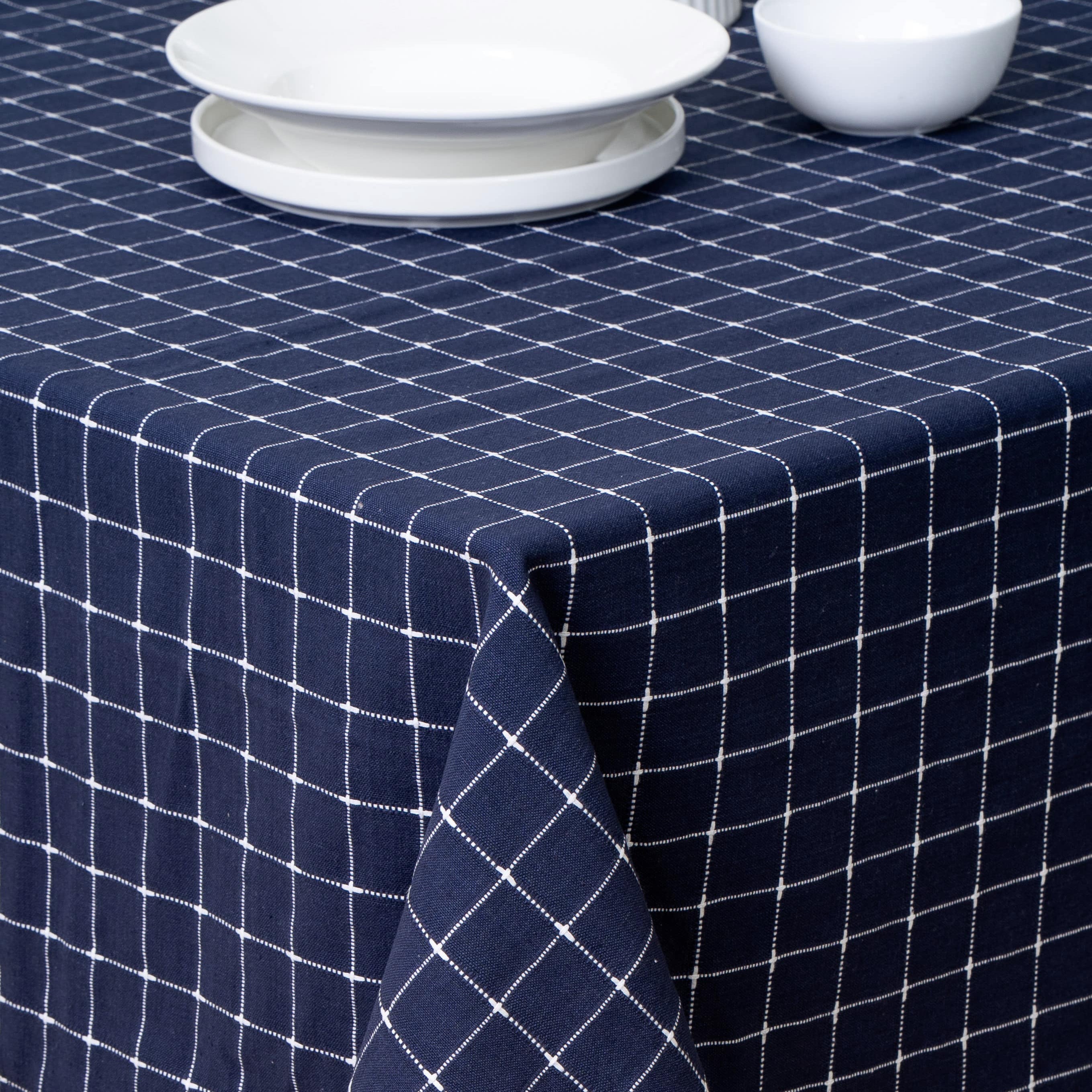 Ocean check Dobby Check Cotton Tablecloth with Frill
