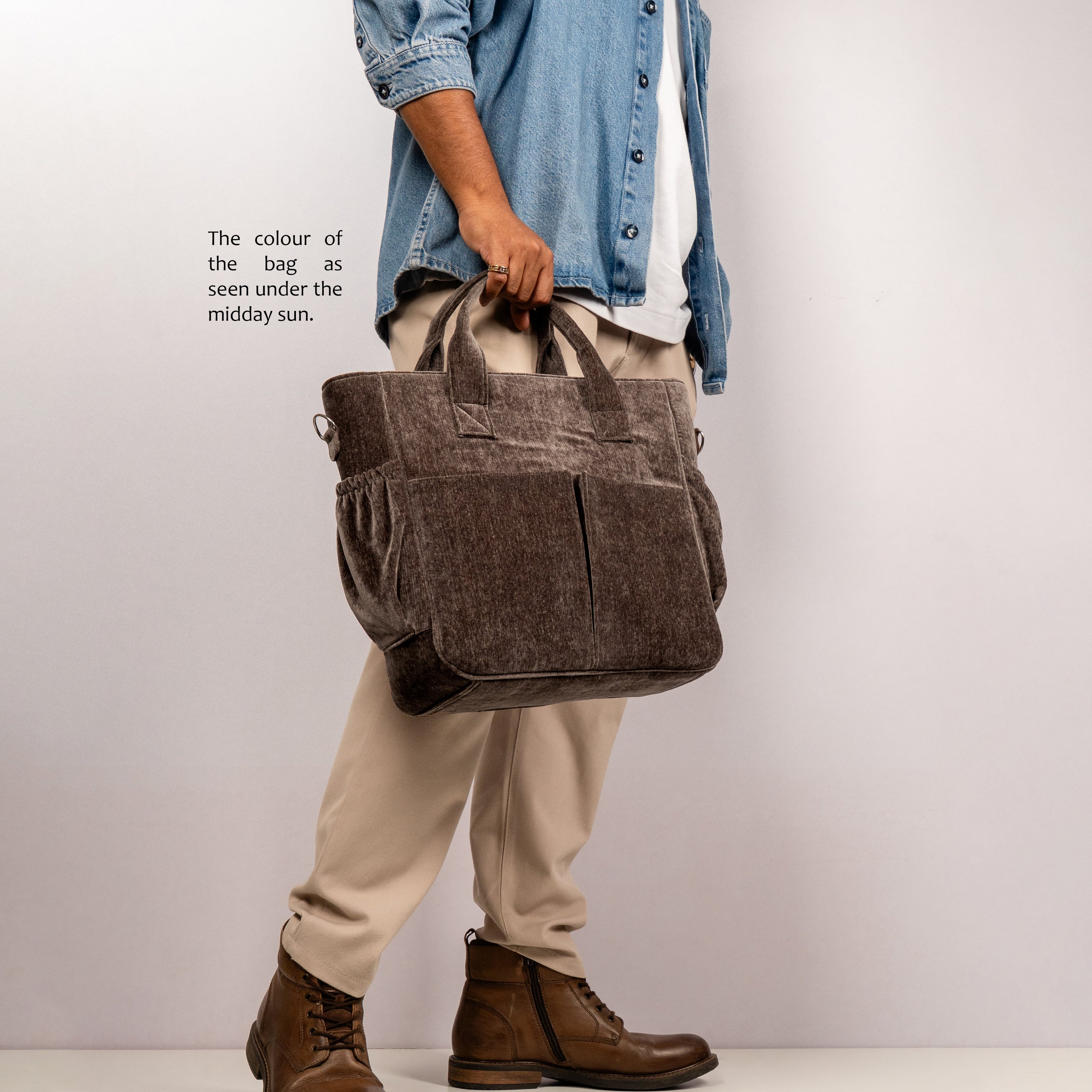 Signature Unisex Bronze Velvet Office Bag with Laptop Compartment