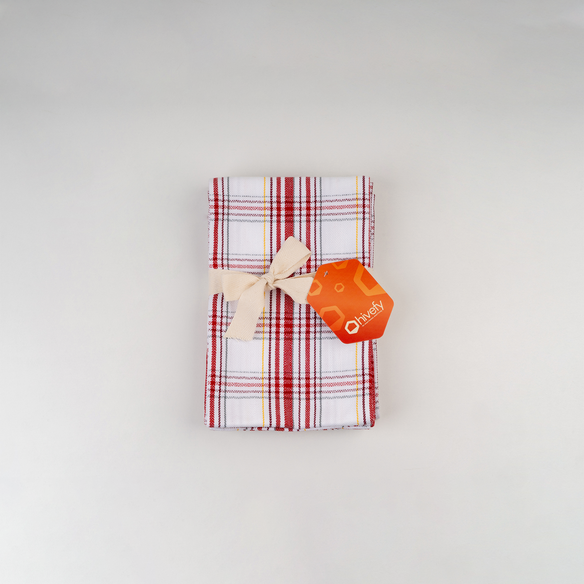 Dobby Checks Kitchen Towel-Strawberry fields (Set/3)