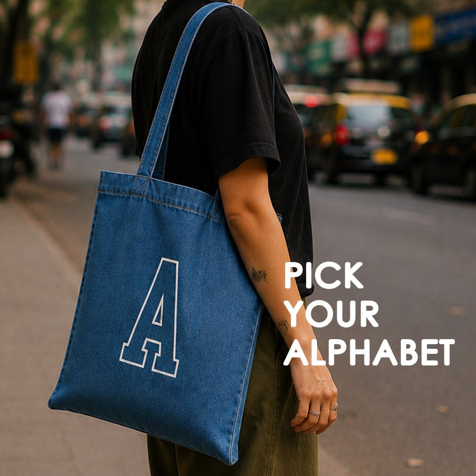 Alphabet - Denim Small Tote Bag