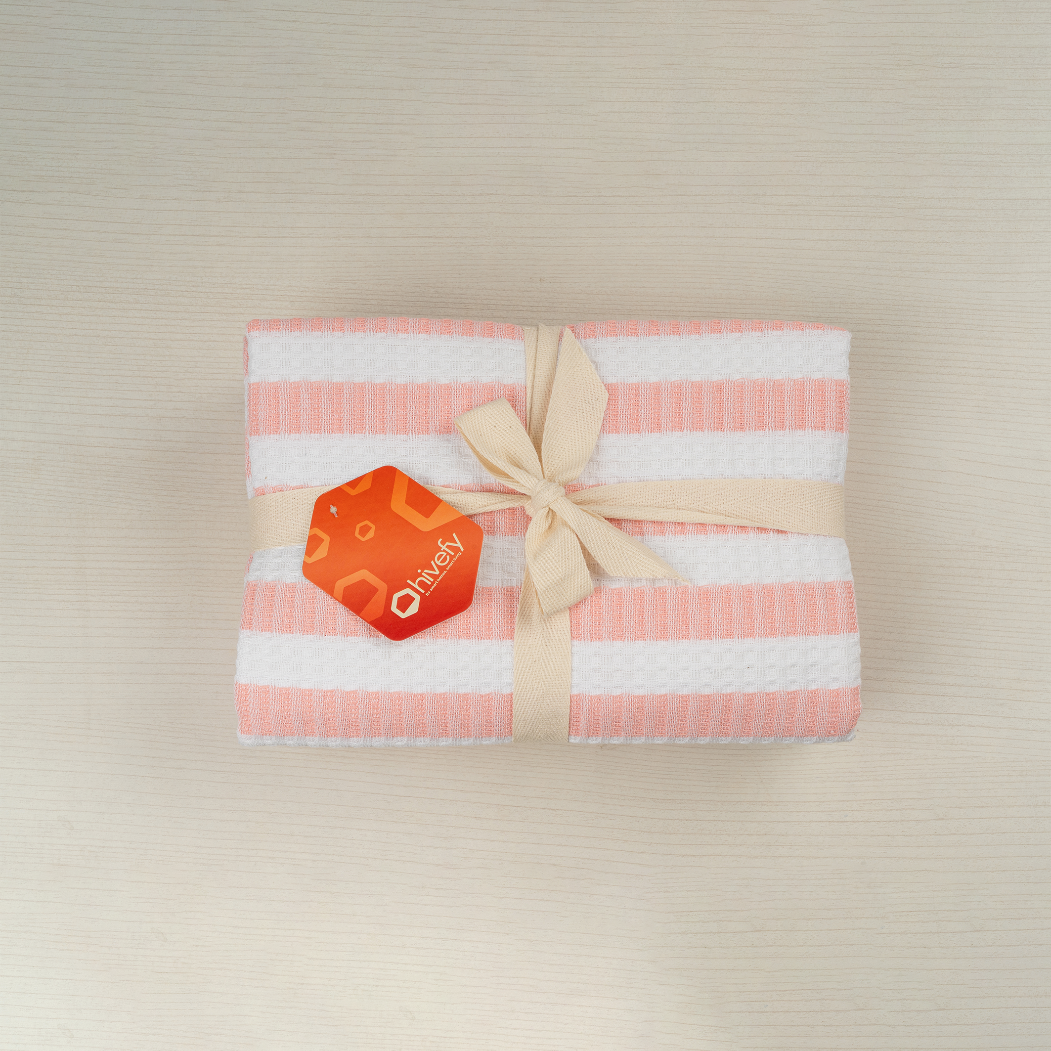 Honeycomb Stripe Bath Towels-Peach (Set/3)