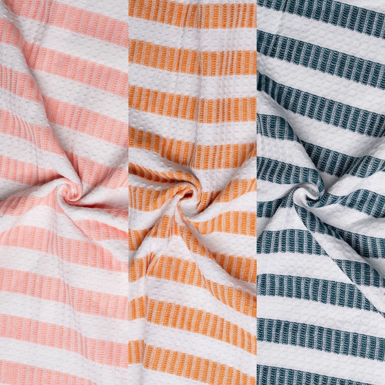 Sunset coast - Honeycomb Stripe Bath Towels-(Set/3)