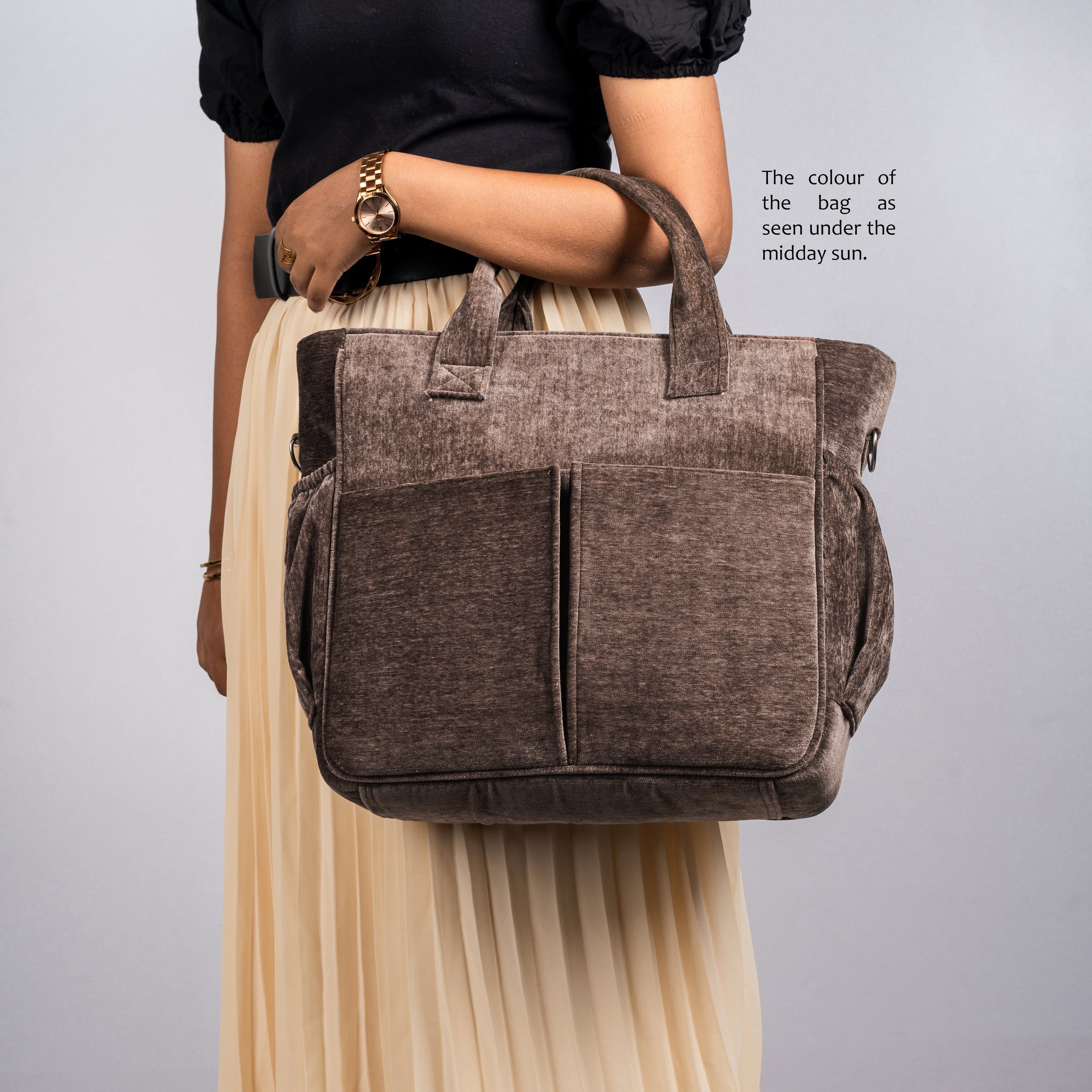 Signature Unisex Bronze Velvet Office Bag with Laptop Compartment