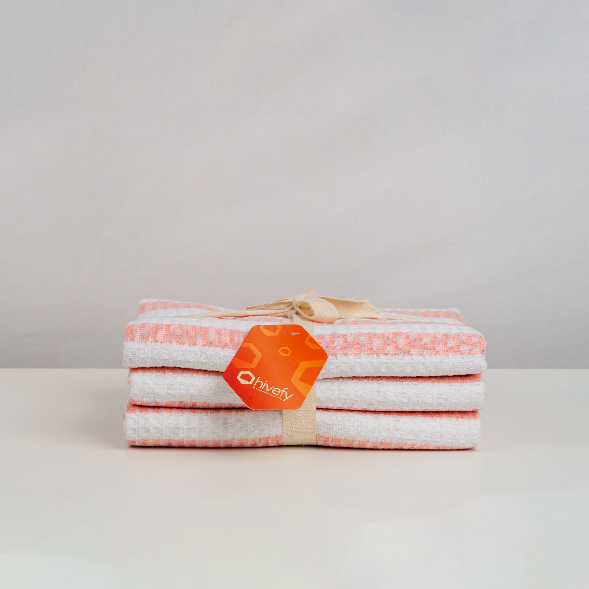 Honeycomb Stripe Bath Towels-Peach (Set/3)