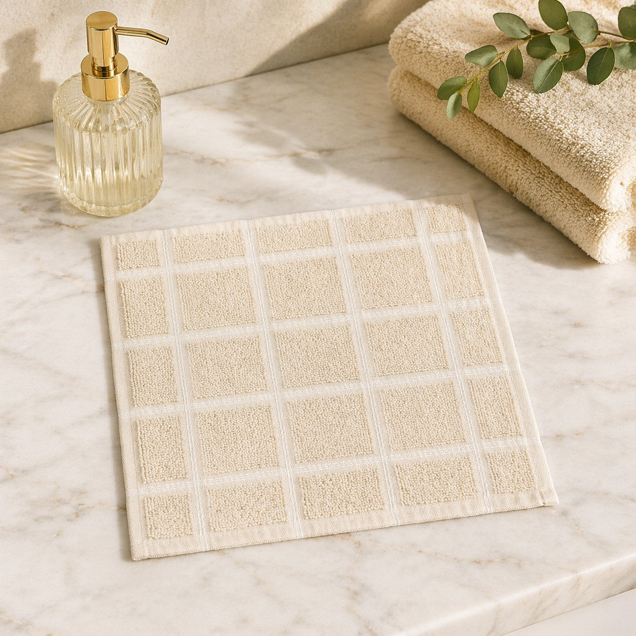Dunelet Dobby Checks Face Towels-(set/12)