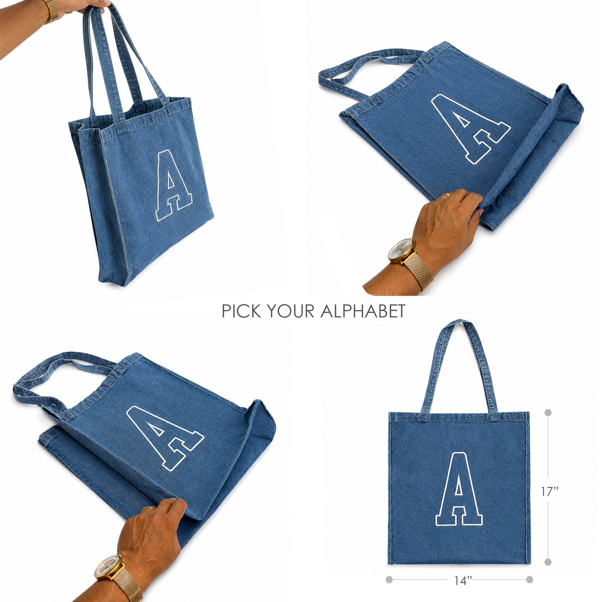 Alphabet - Denim Small Tote Bag