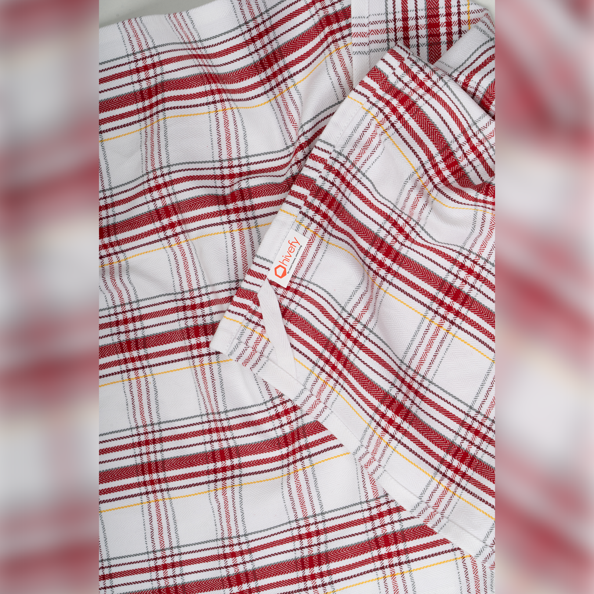 Dobby Checks Kitchen Towel-Strawberry fields (Set/3)