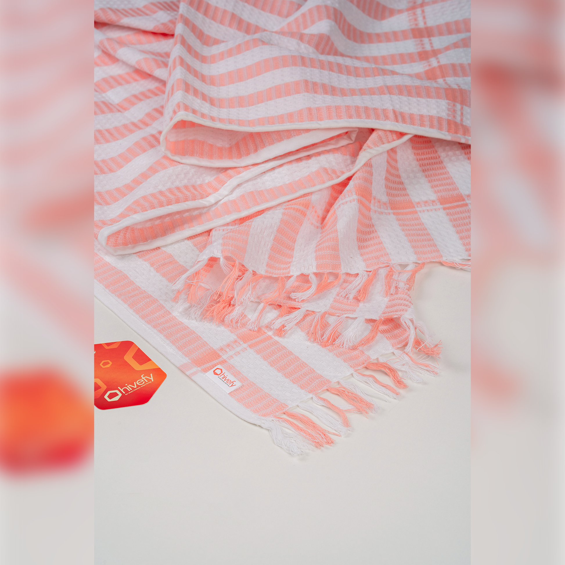 Honeycomb Stripe Bath Towels-Peach (Set/3)
