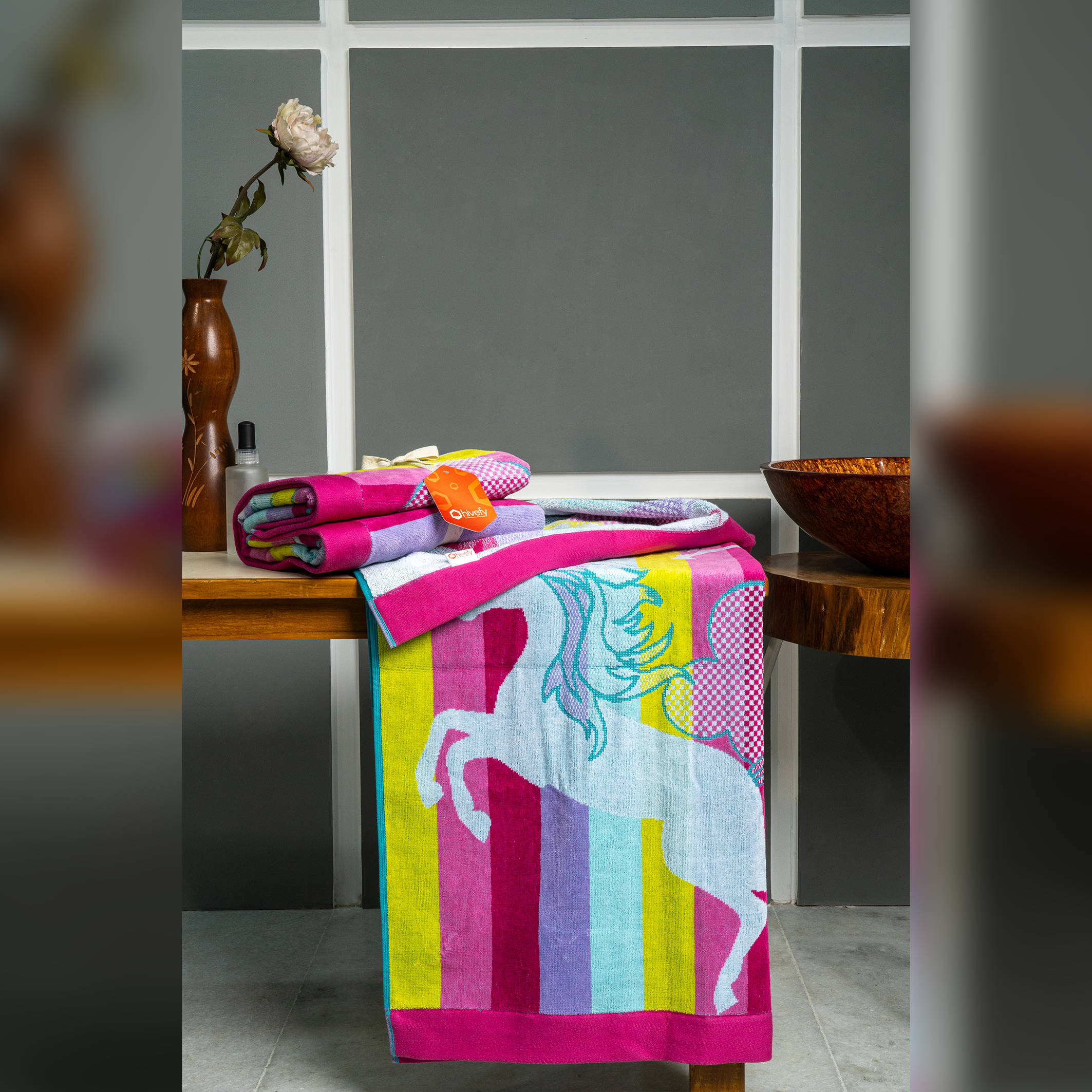 Jacquard Terry Bath Towels-Unicorn