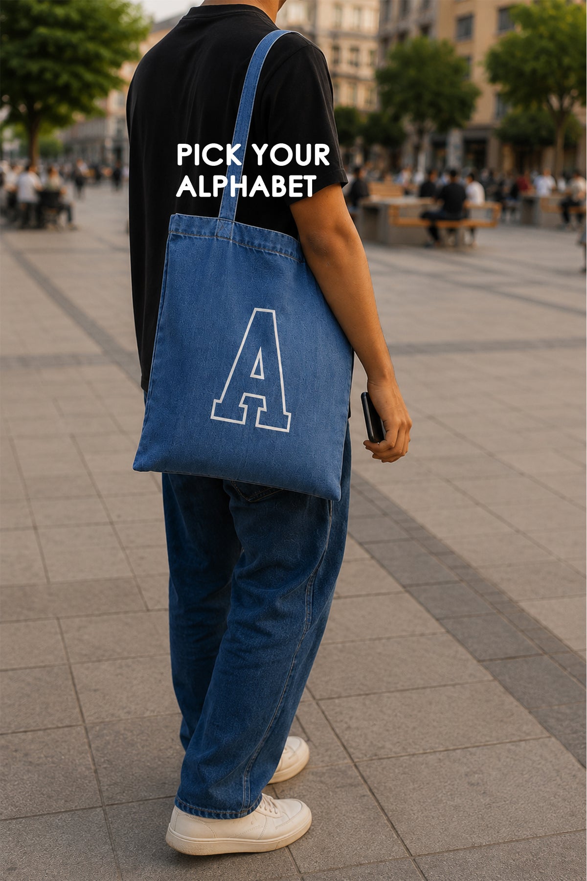 Alphabet - Denim Small Tote Bag