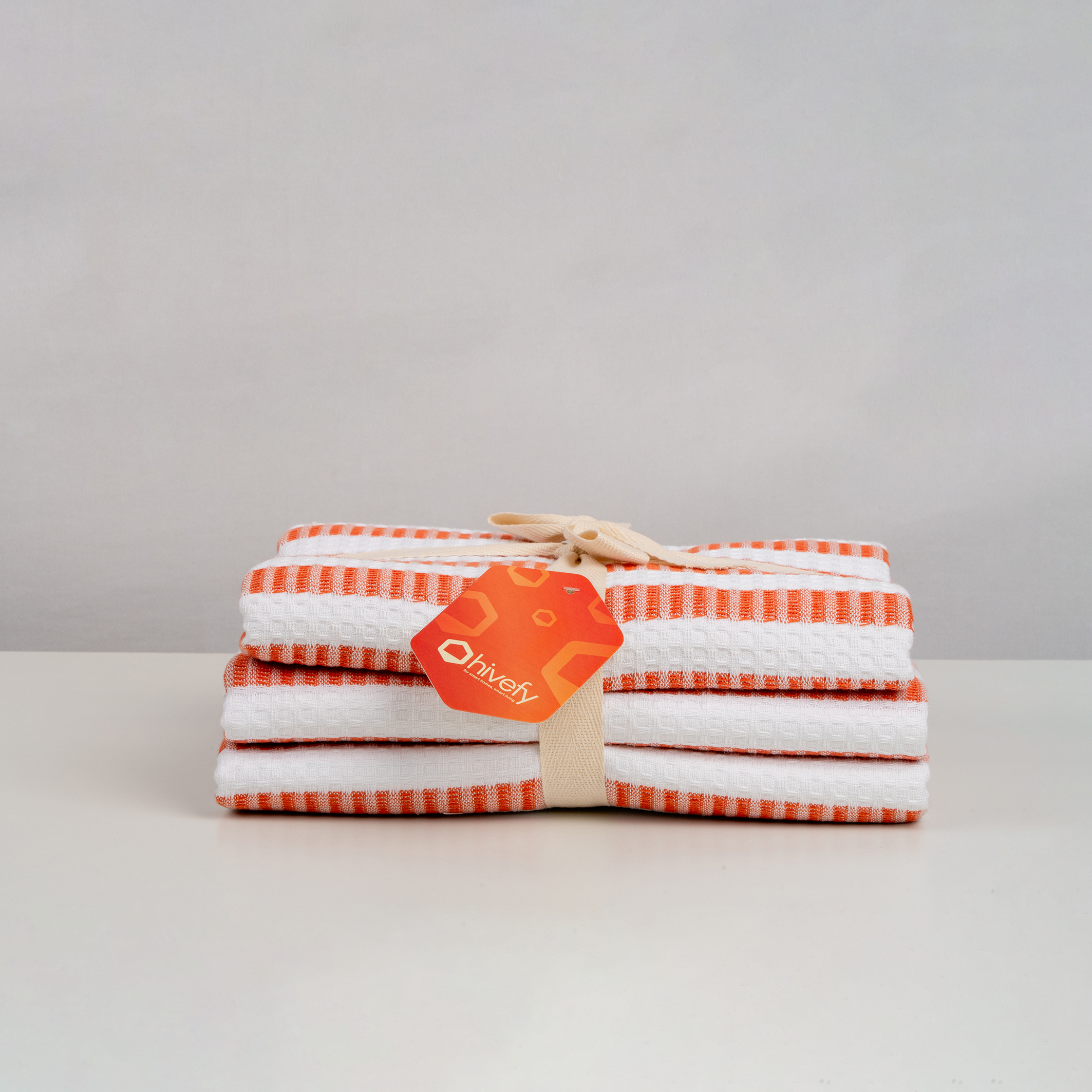 Rust Honeycomb Stripe Bath Towels-(Set/3)