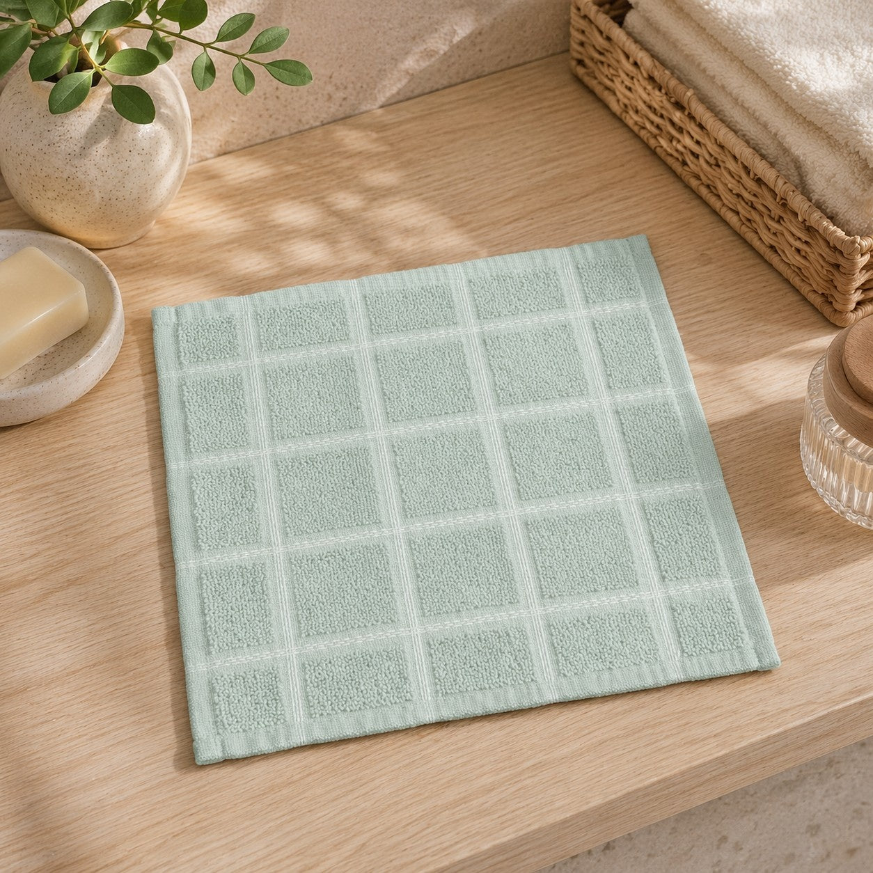 Pistelle Dobby Checks Face Towels-(set/12)