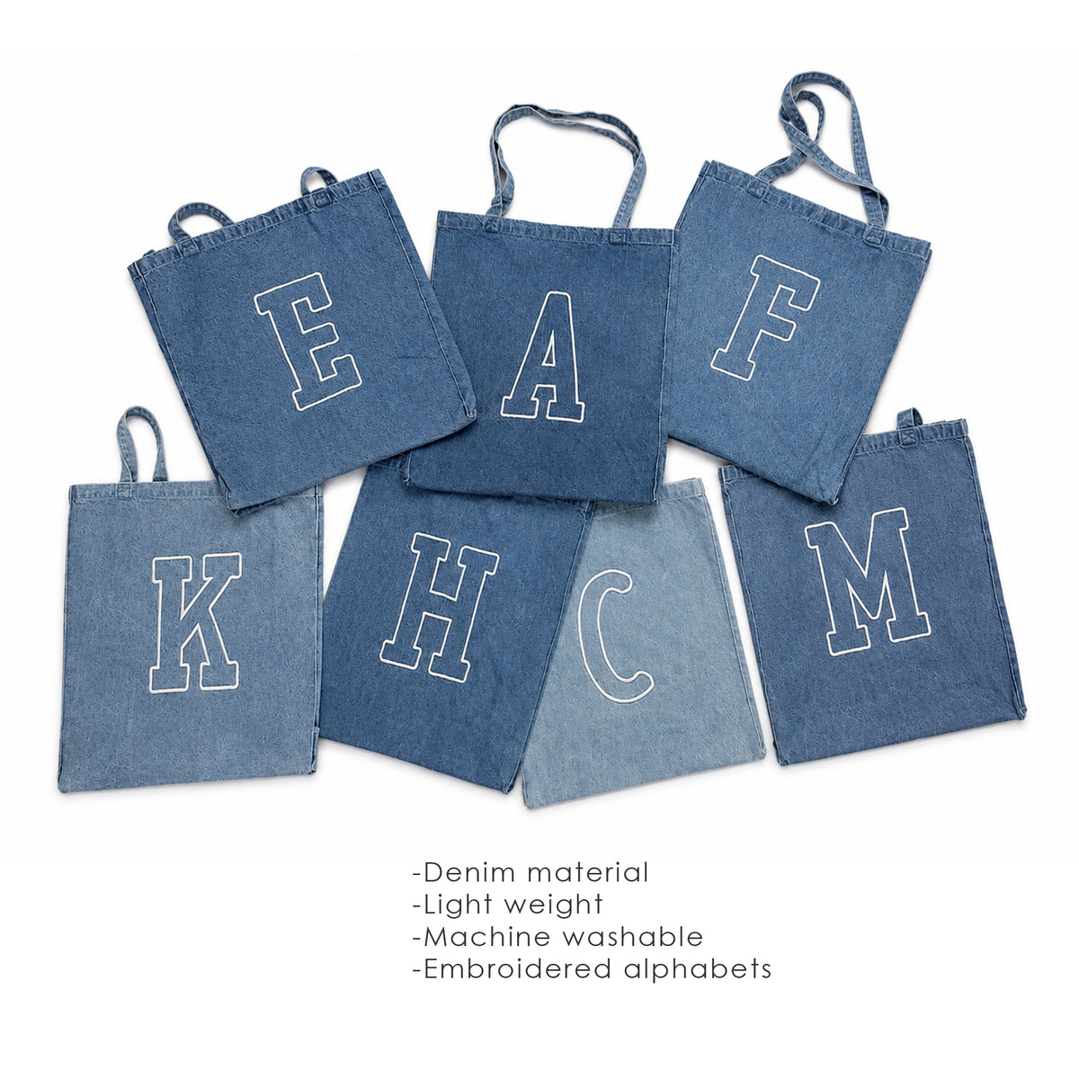 Alphabet - Denim Small Tote Bag