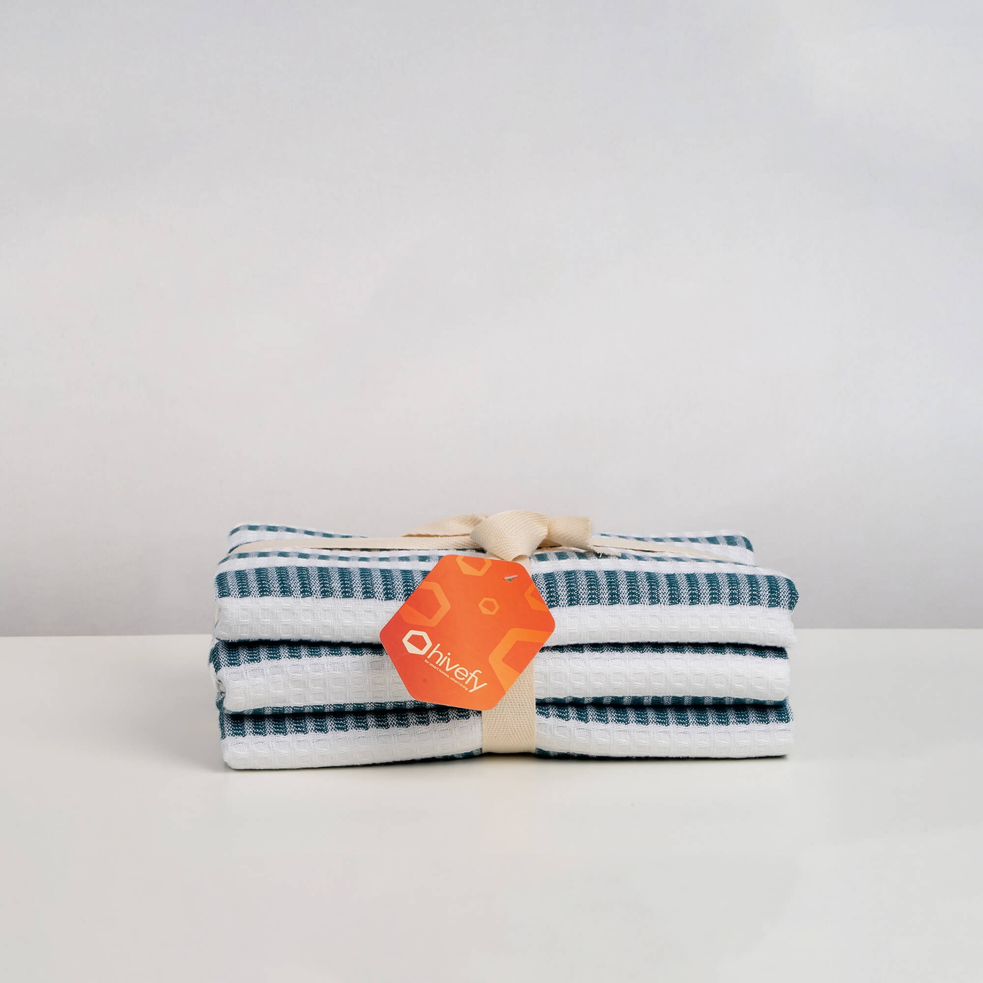Peacock Honeycomb Stripe Bath Towels-(Set/3)