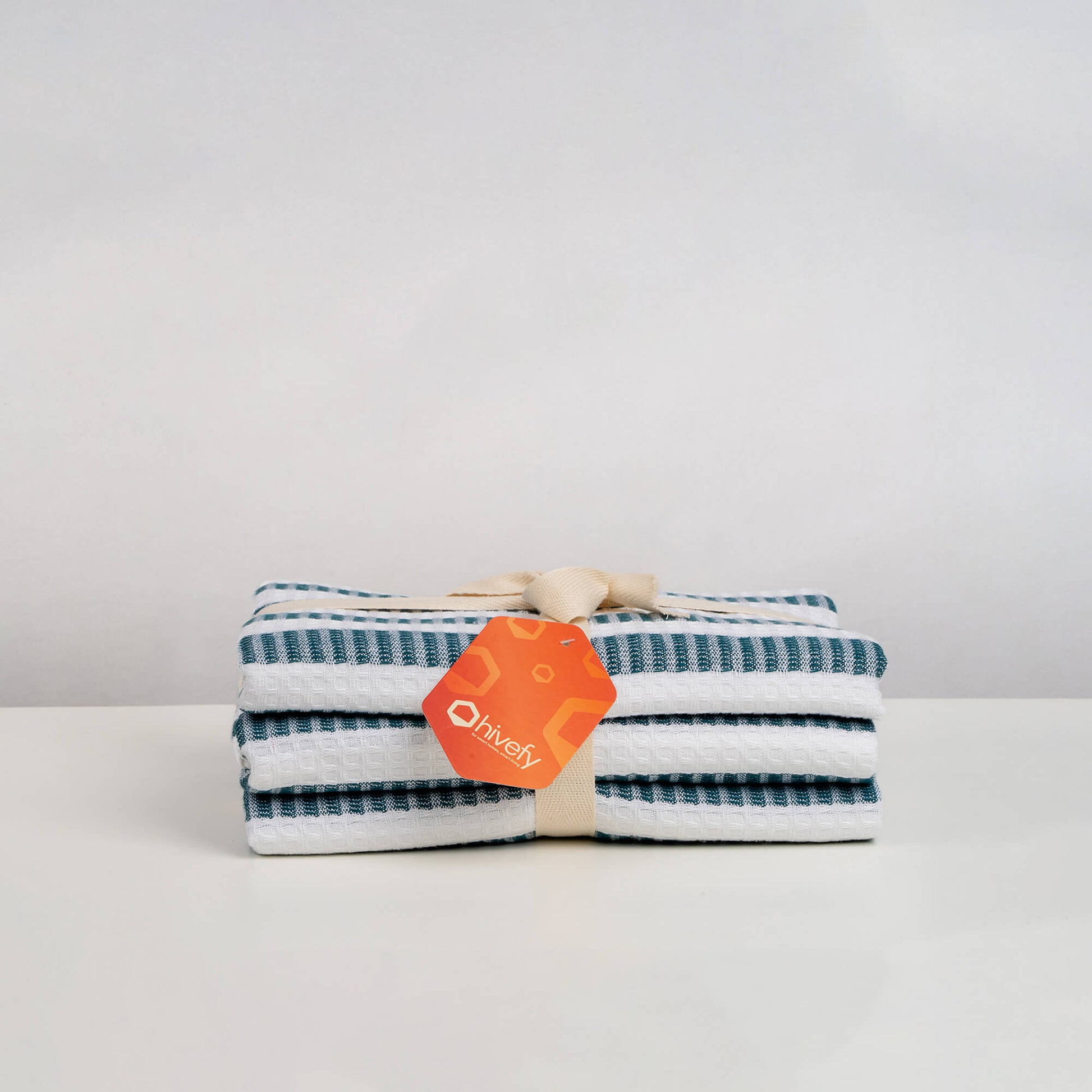 Peacock Honeycomb Stripe Bath Towels-(Set/3)