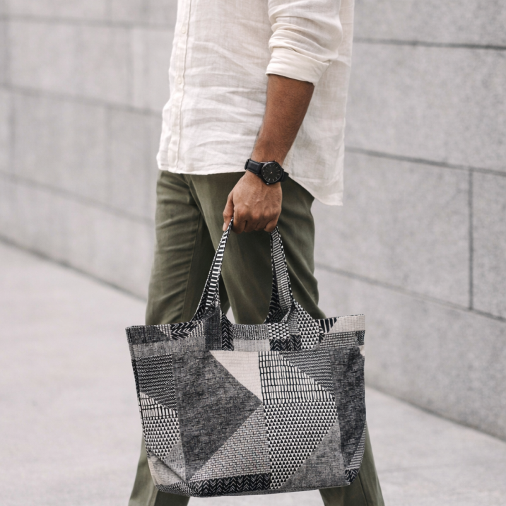 Graphite Grid – Water Repellent Tote Bag