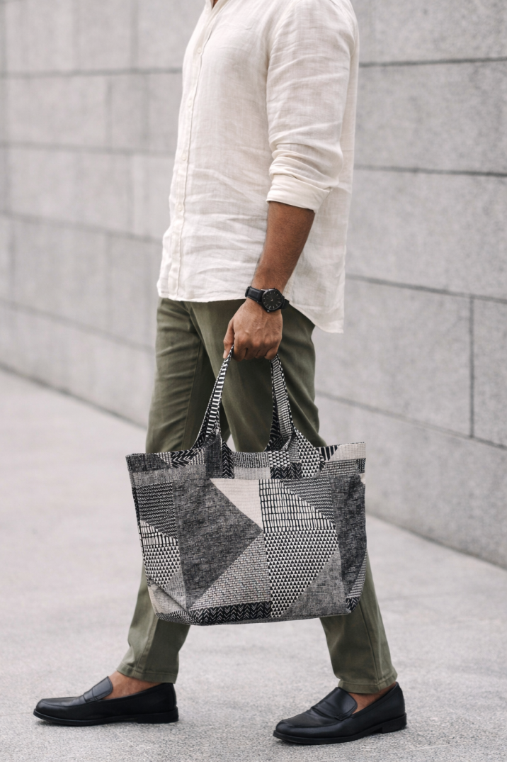 Graphite Grid – Water Repellent Tote Bag