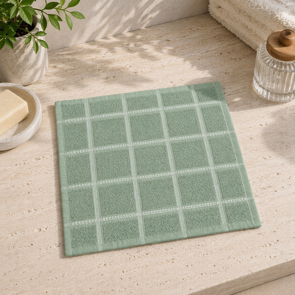 Mintara Dobby Checks Face Towels-(set/12)