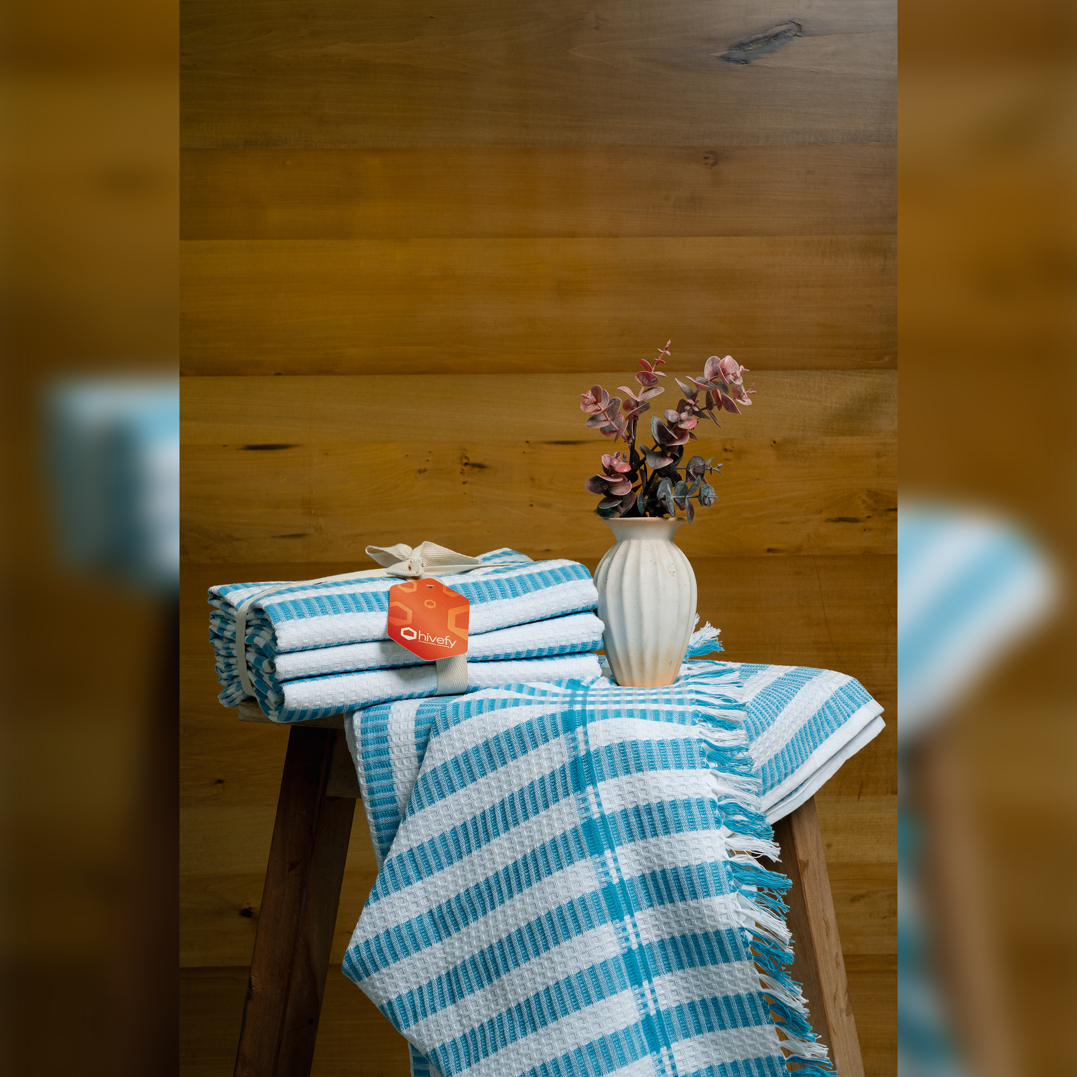 Honeycomb Stripe Bath Towels-Sky (Set/3)