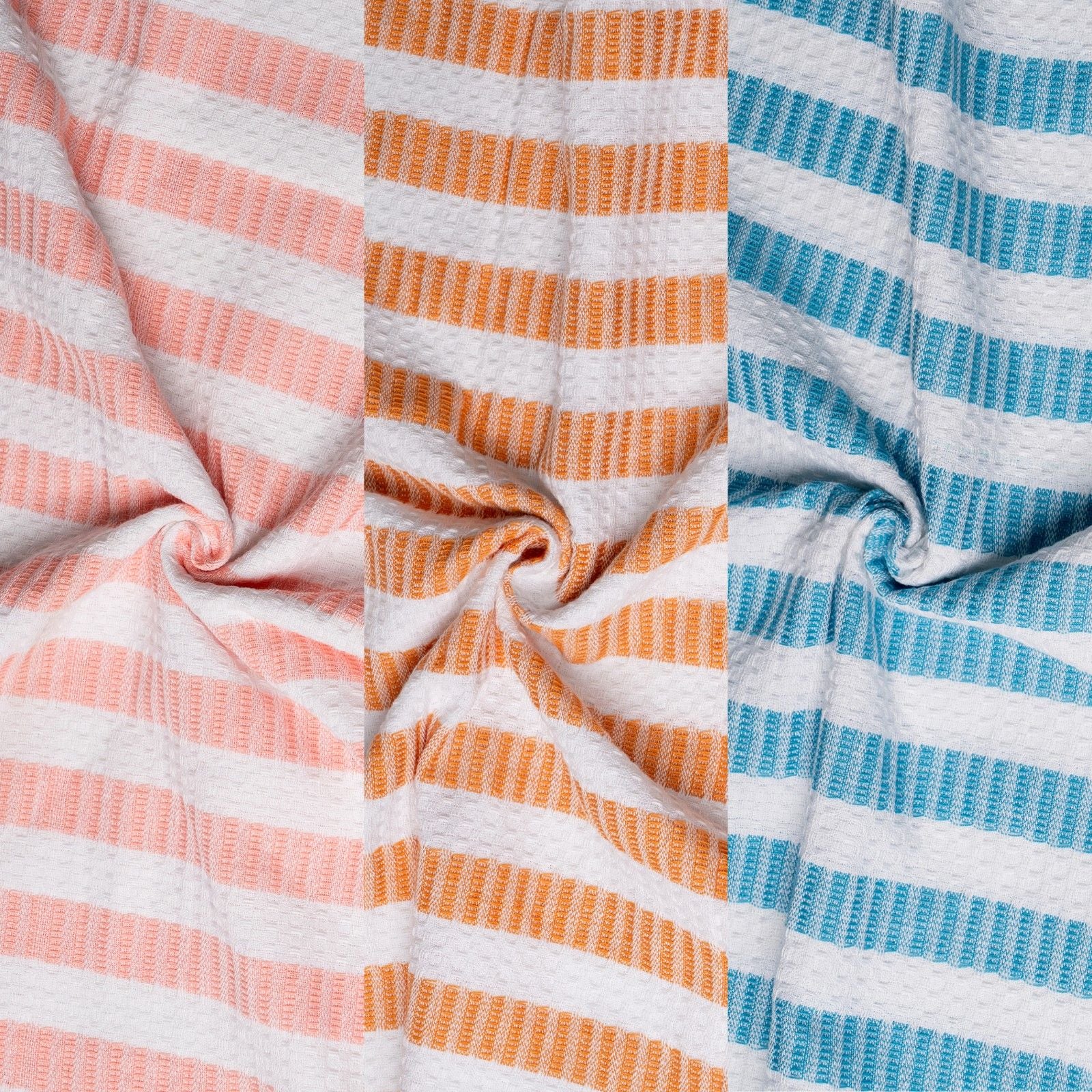 Summer Sorbet - Honeycomb Stripe Bath Towels-(Set/3)