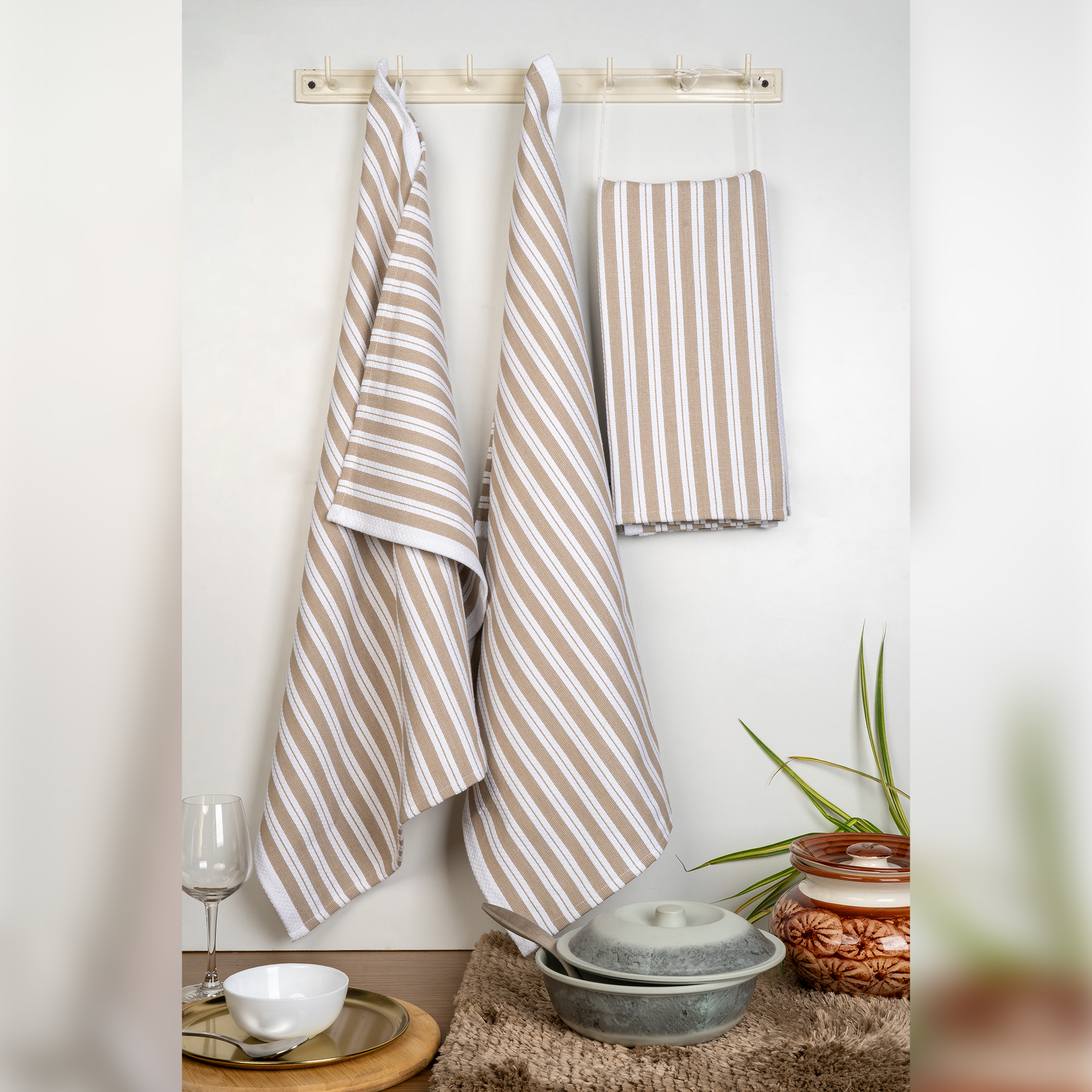 Dobby Stripe Hand Towel-Clay Fields (set/3)