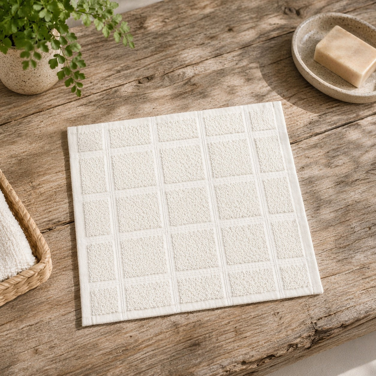 Milque Dobby Checks Face Towels-(set/12)