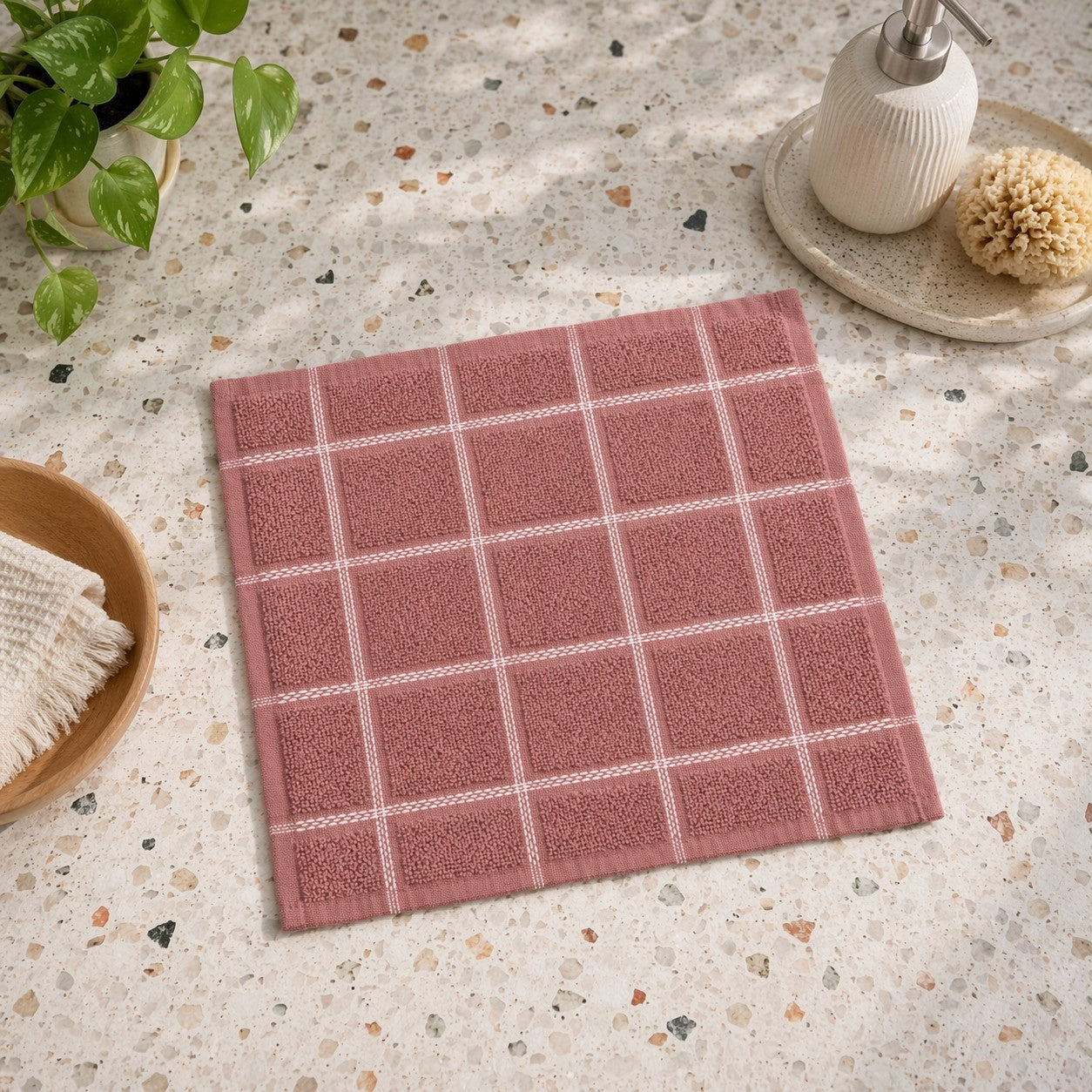 Rustiva Dobby Checks Face Towels-(set/12)