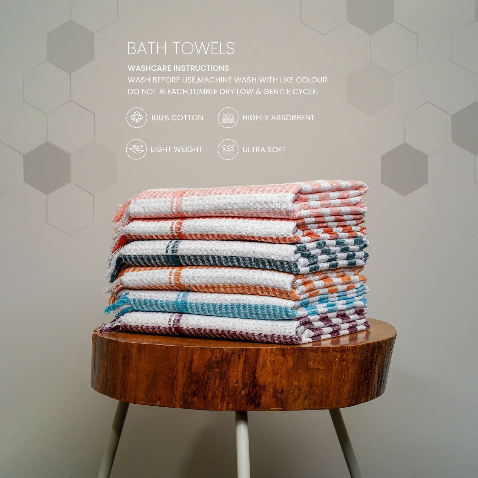 Sunset coast - Honeycomb Stripe Bath Towels-(Set/3)