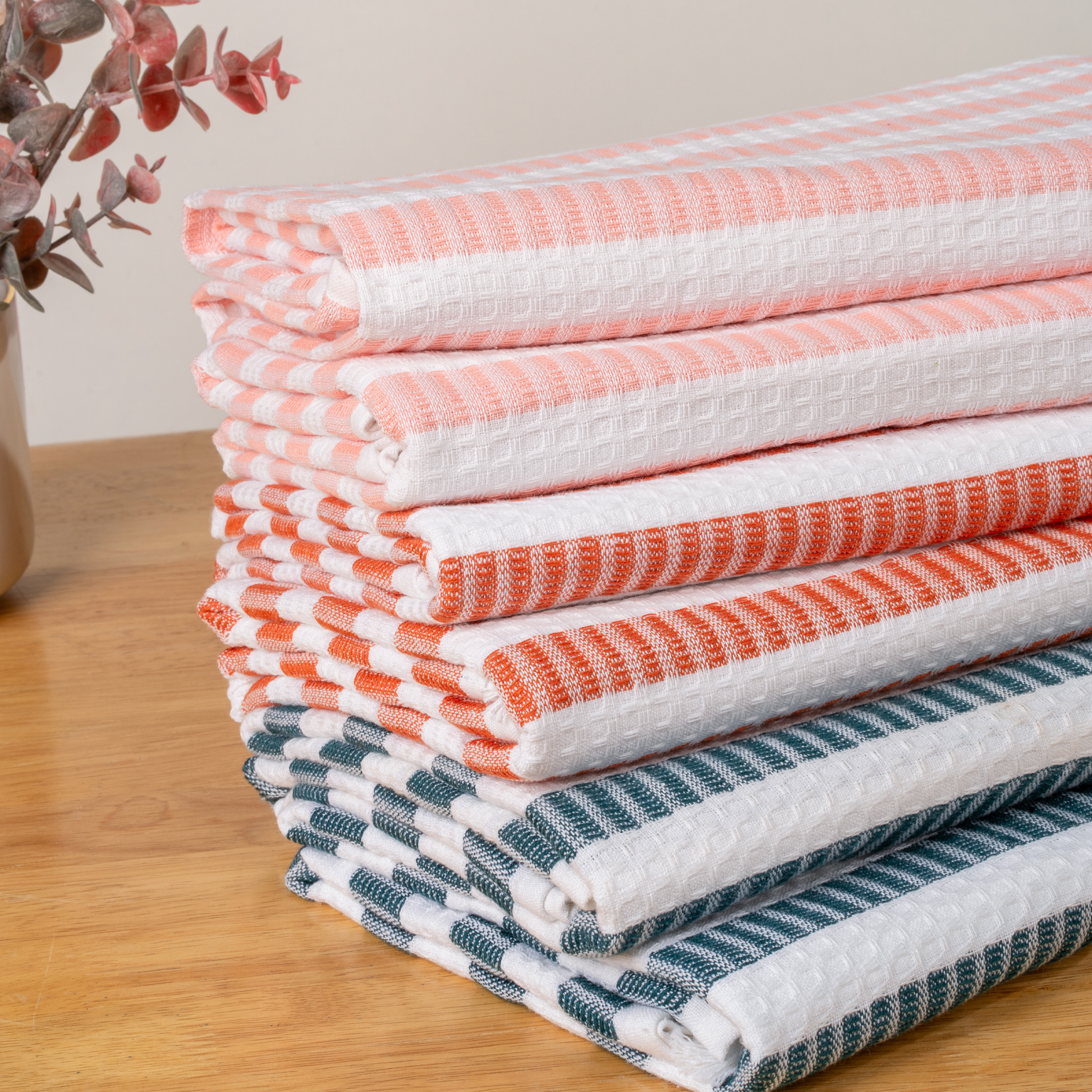 Honeycomb Stripe Bath Towels-peach/rust/peacock (Set/6)