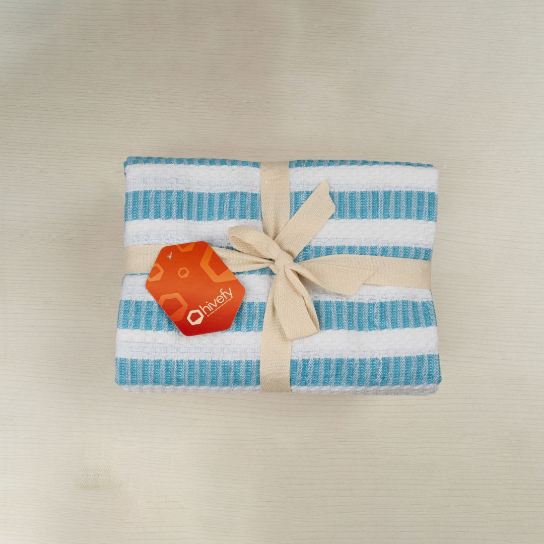 Honeycomb Stripe Bath Towels-Sky (Set/3)