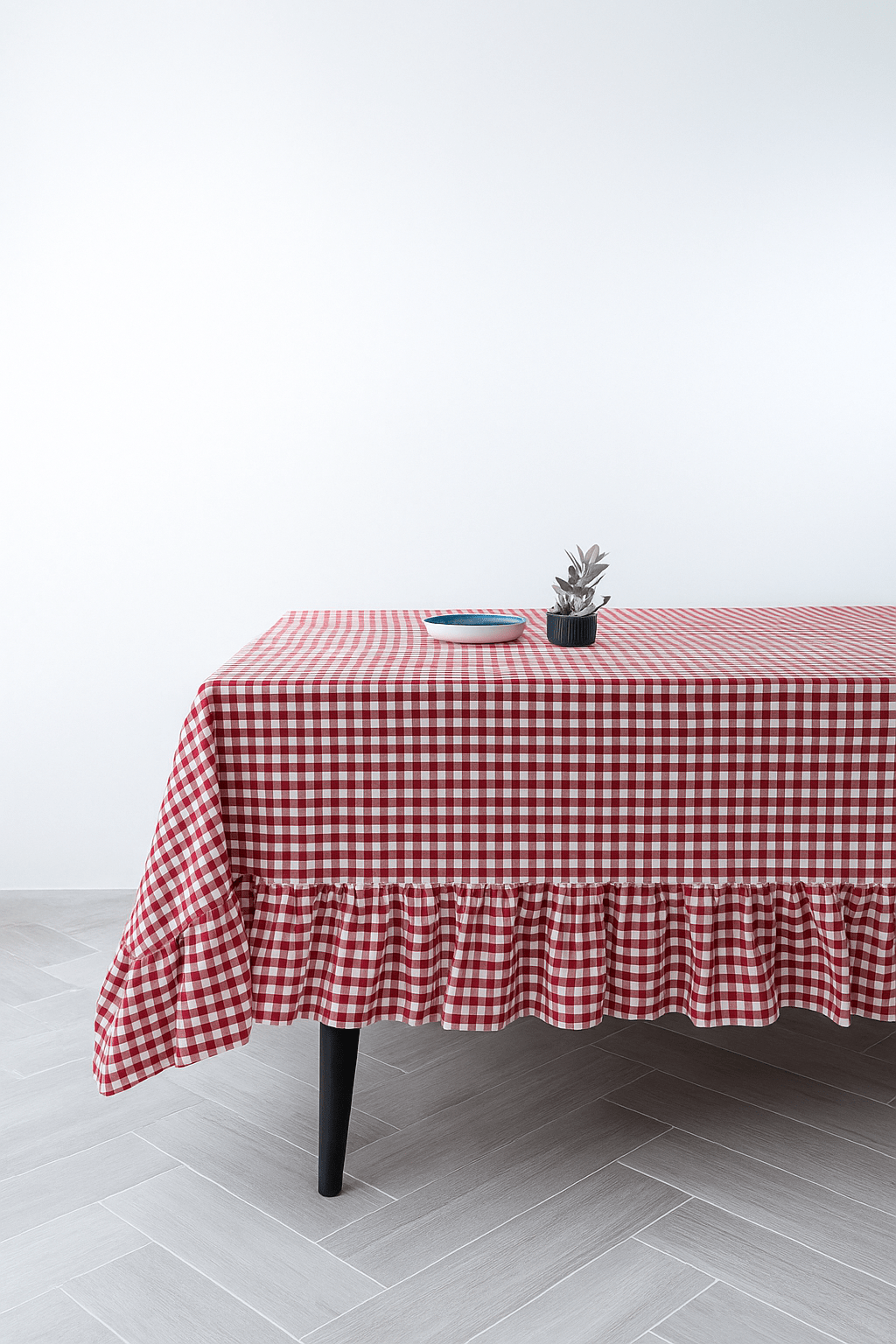 Cherry grid Premium Cotton Table Cloth With Frill