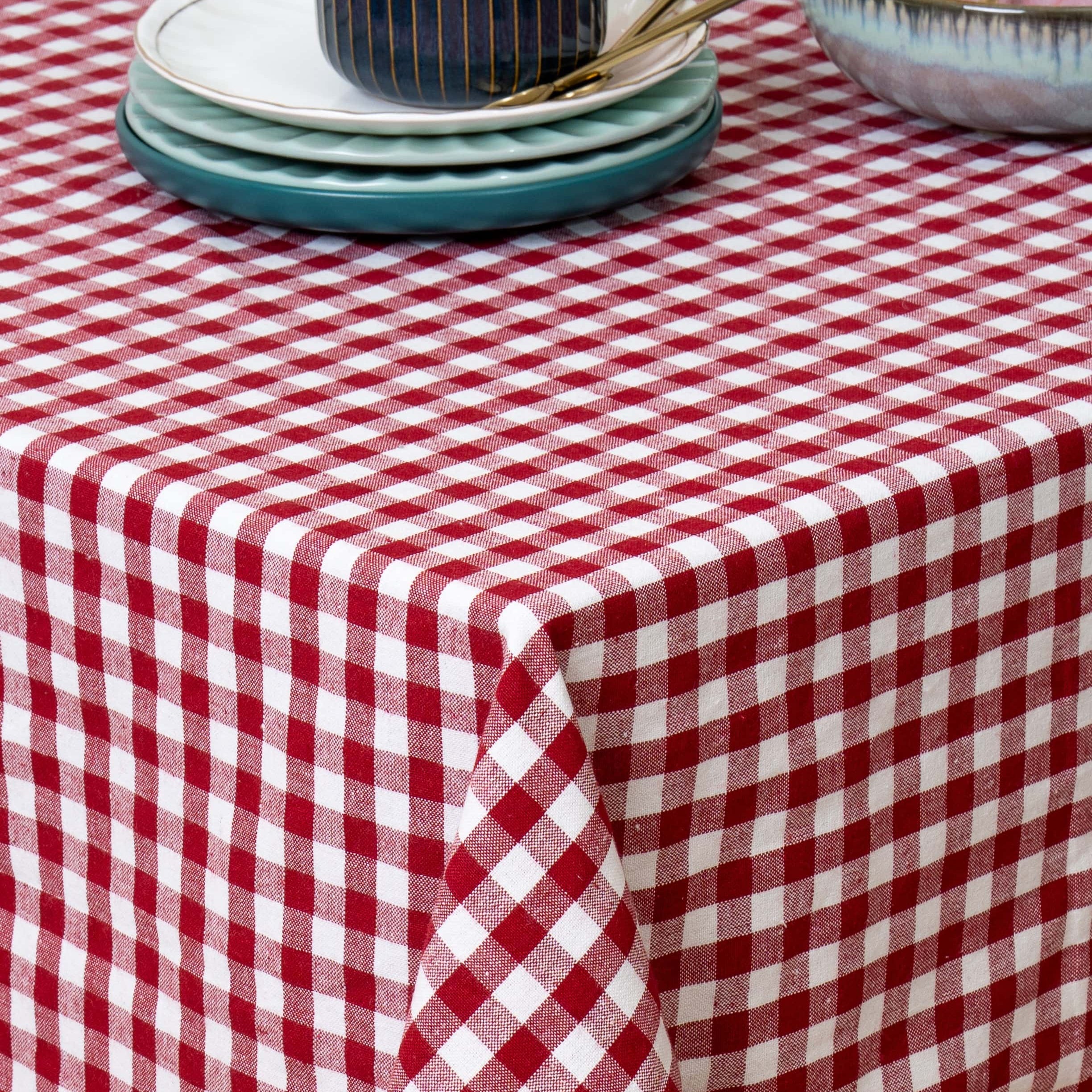 Cherry grid Premium Cotton Table Cloth With Frill