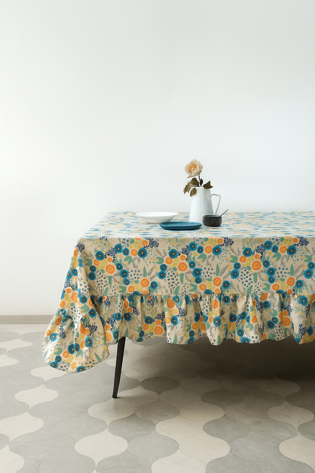 Premium Cotton Table Cloth With Frill - Flora spot