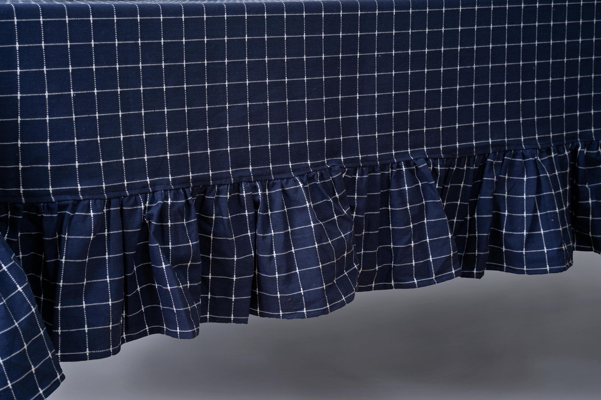 Ocean check Dobby Check Cotton Tablecloth with Frill