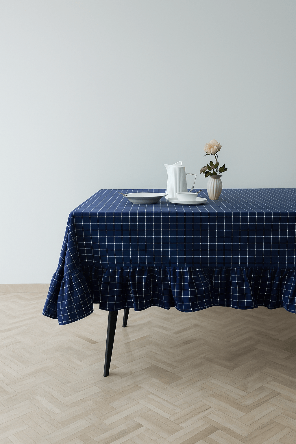 Ocean check Dobby Check Cotton Tablecloth with Frill