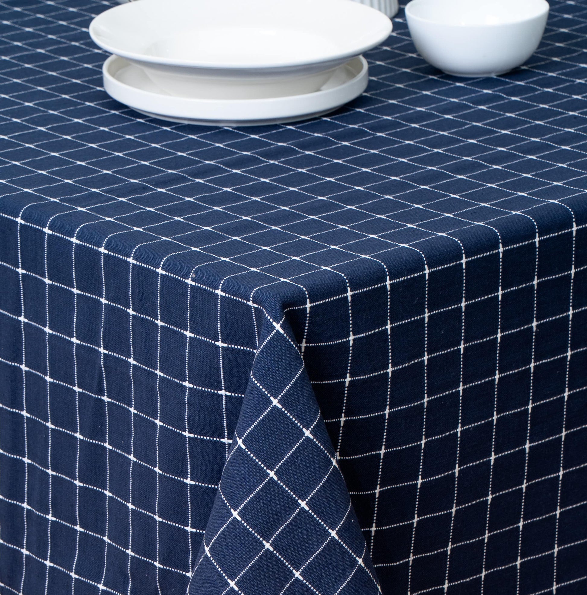 Ocean Check Dobby Check Cotton Tablecloth
