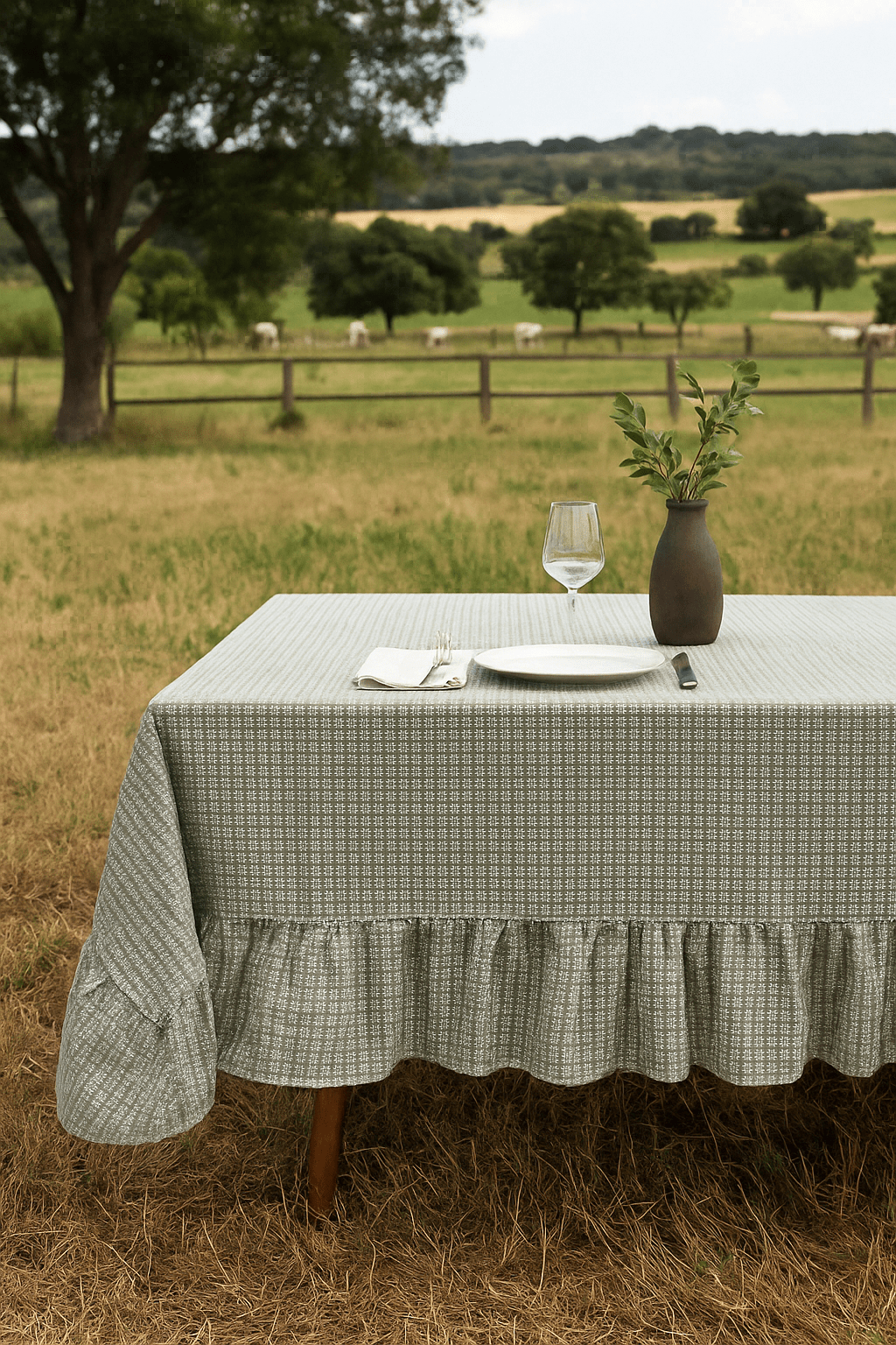 Premium Cotton Table Cloth With Frill - Willow Weft